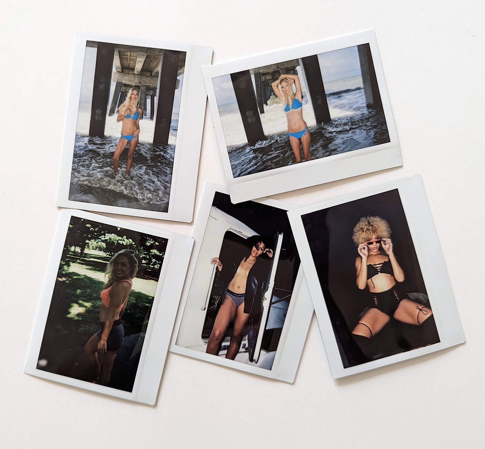 Set 5 Original Polaroid / Intax Photos Pin Up Nudes: Provenance from a Professional American photographer and collector during the last 30 years in LA, CA.. Each Polaroid / Intax film photo measures Aprox. 4.25" x 3.5". This lot is located in Boca Raton