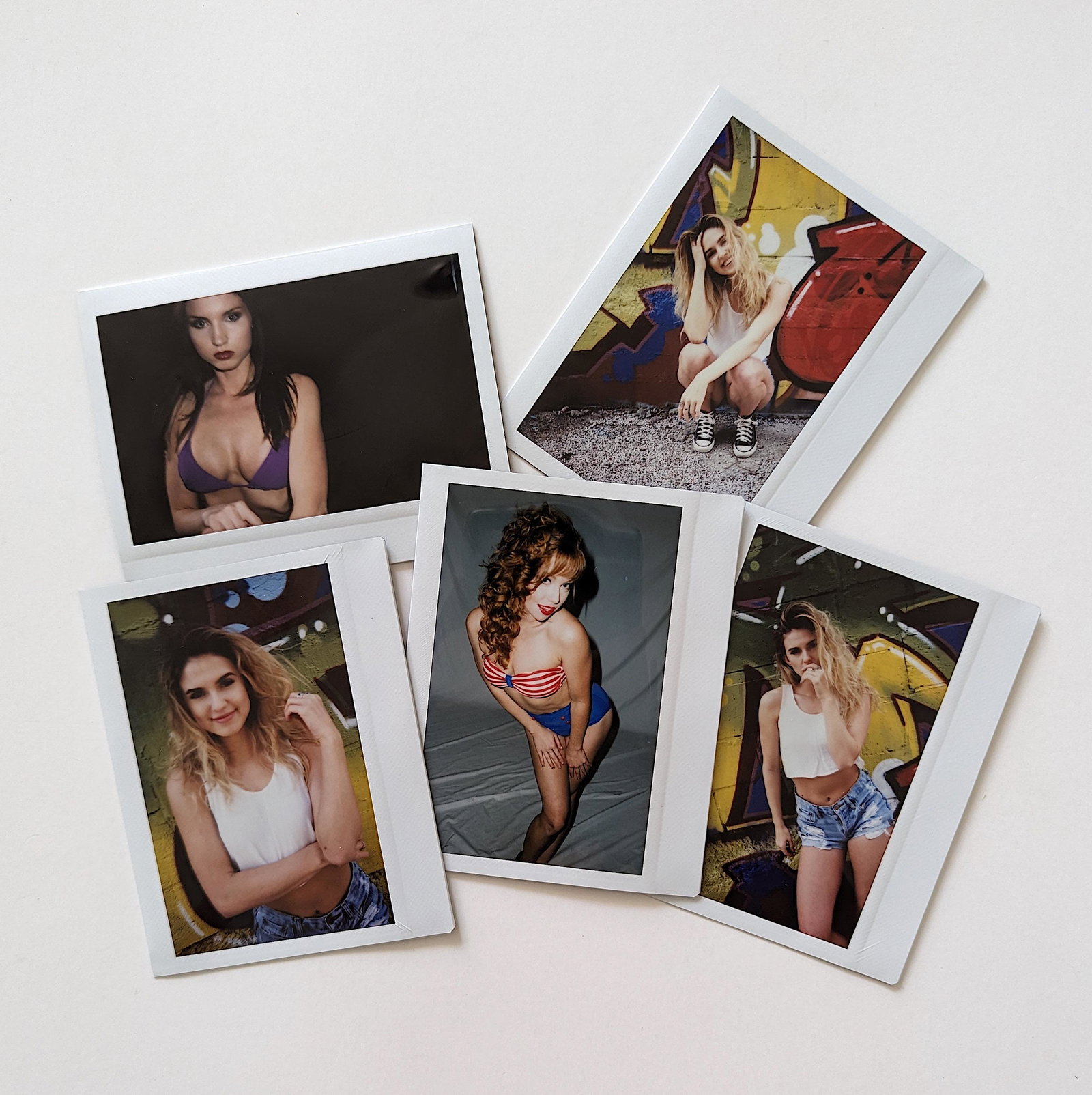 Set 5 Original Polaroid / Intax Photos Pin Up Nudes: Provenance from a Professional American photographer and collector during the last 30 years in LA, CA.. Each Polaroid / Intax film photo measures Aprox. 4.25" x 3.5". This lot is located in Boca Raton