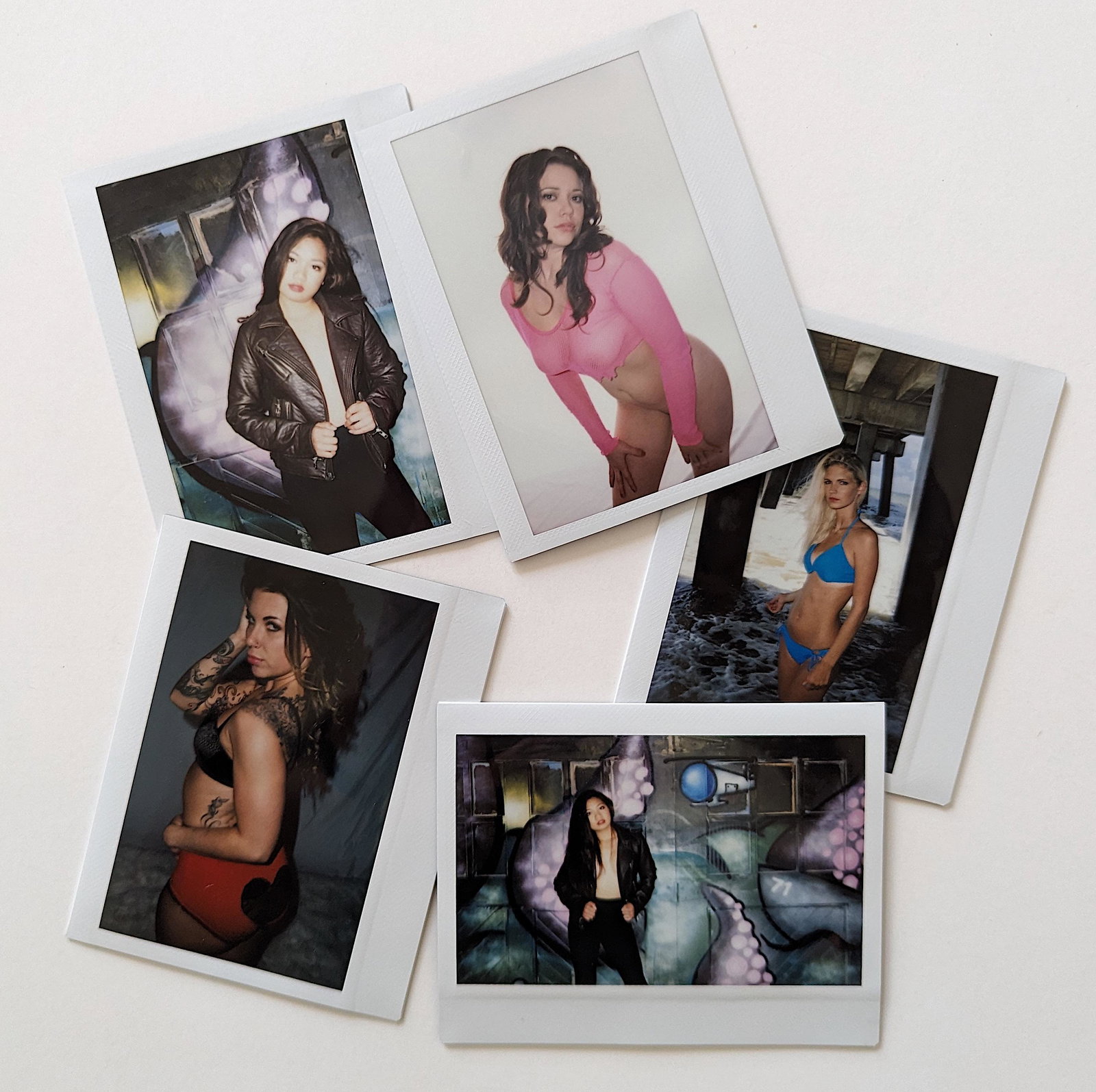 Set 5 Original Polaroid / Intax Photos Pin Up Nudes: Provenance from a Professional American photographer and collector during the last 30 years in LA, CA.. Each Polaroid / Intax film photo measures Aprox. 4.25" x 3.5". This lot is located in Boca Raton