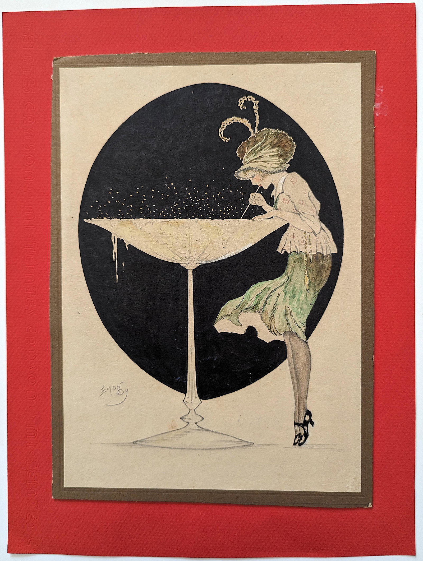 EMON DY Original Hand Painted French Illustration, 1910s: Provenance from the estate of a serious Belgium Collector in Manhattan N.Y.. The dimensions are Approx. 10.25" x 7.5". This lot is located in Boca Raton, Fl and its shipment will be made directly by A
