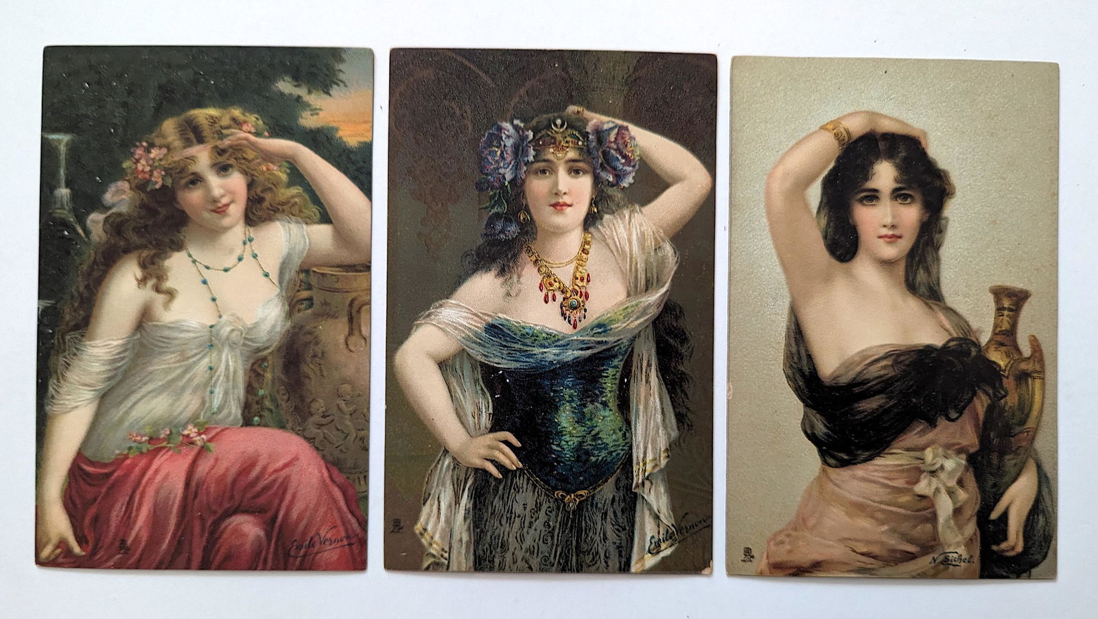 Fine Antique Set 3 Signed French Dancers Illust. Postcards (1 of 2)