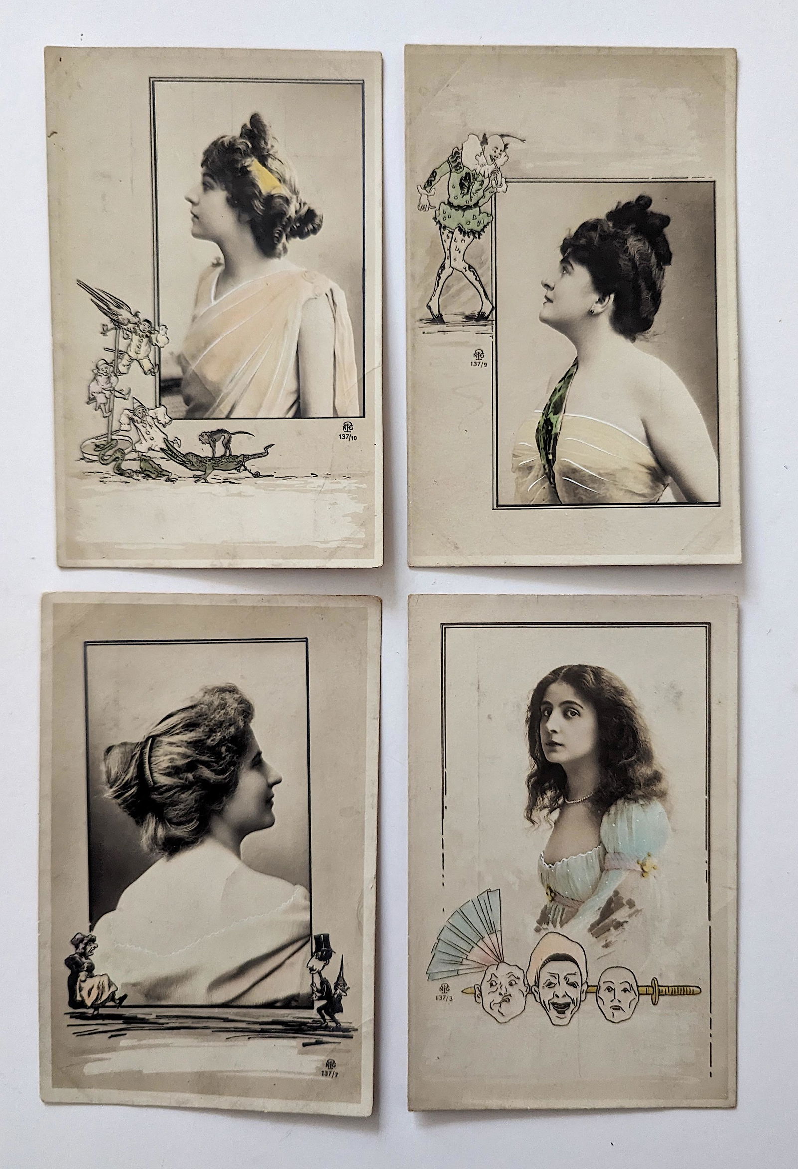 Fine Photo Illustration Set 4 Postcards Early Rare French (1 of 2)