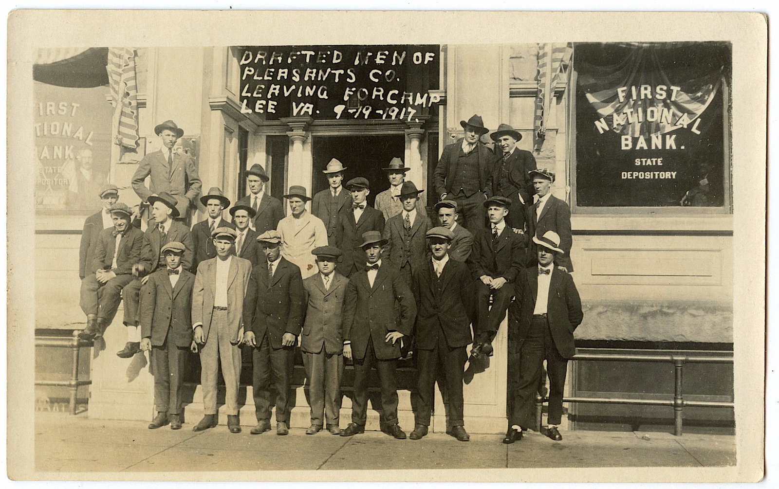 Vintage 1917 Real Photo Postcard First National Bank: ABOUT POSTCARDS: The study and collecting of postcards is termed deltiology (from Greek deltion, small writing tablet, and English -logy, the study of). Rarity. As with all antique items, rarity bring