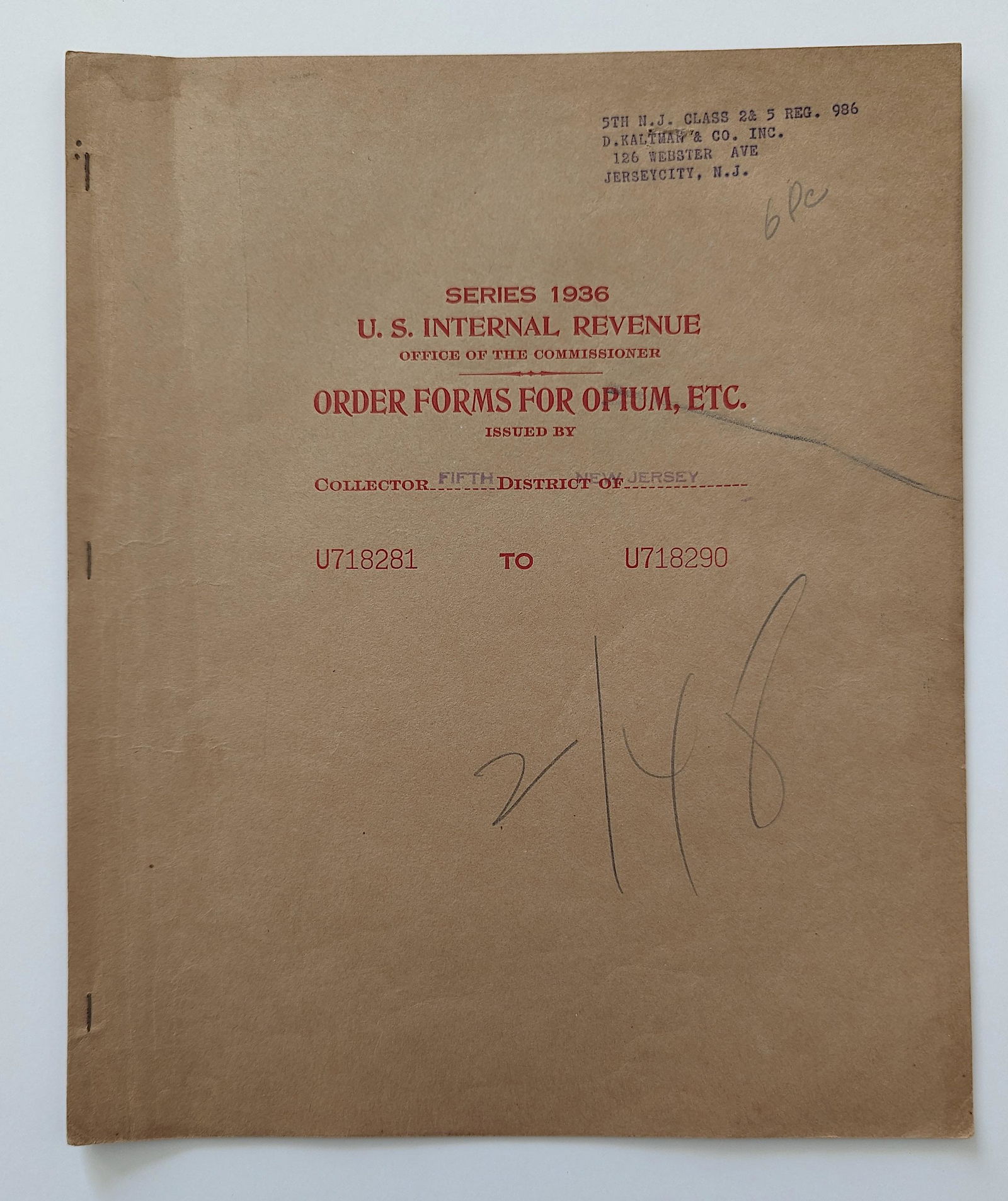 Vintage Booklet Order Forms For Opium, Etc, Series 1936 (1 of 3)