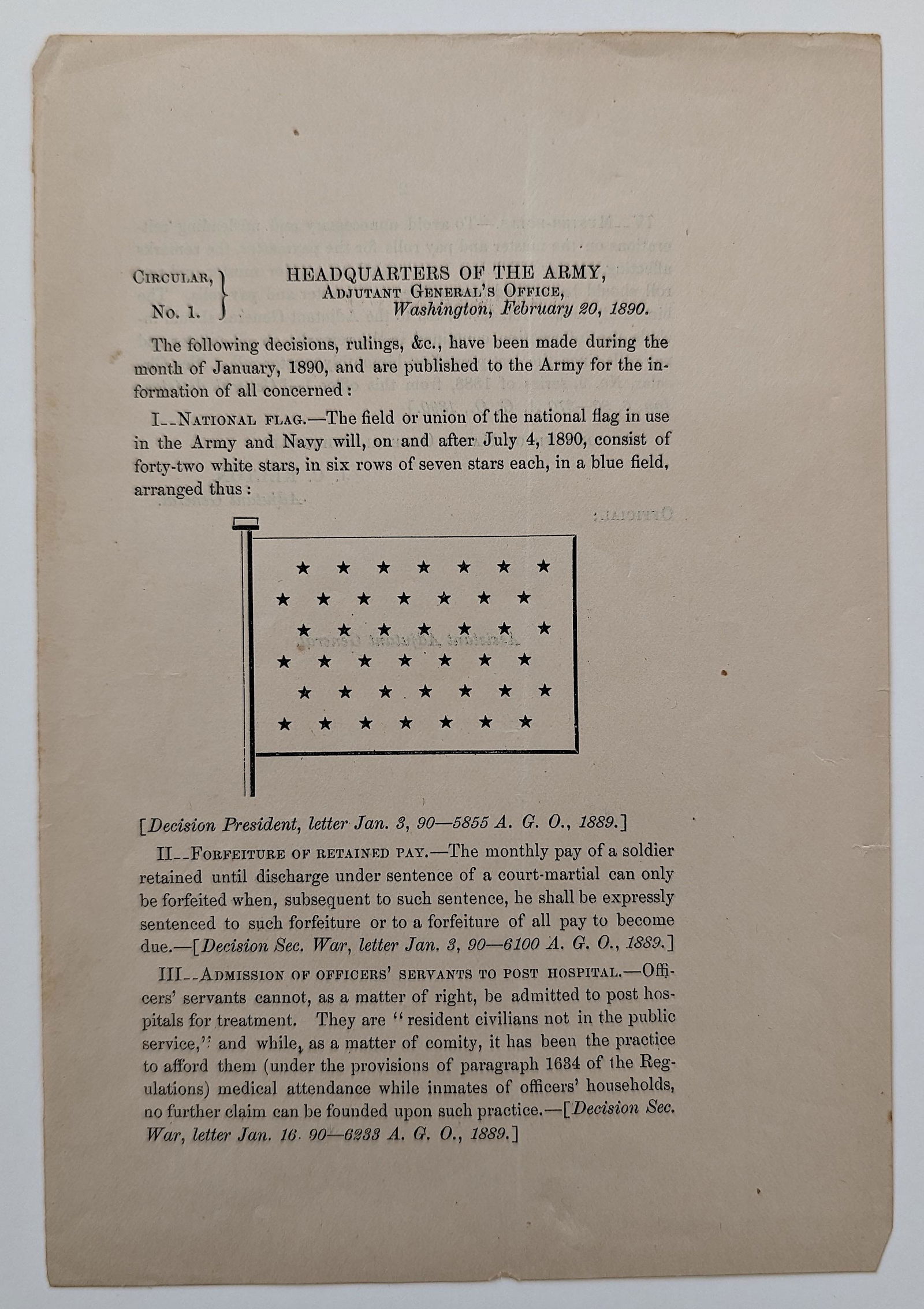 Antique Historical Document Related To American Flag, 1890 (1 of 2)