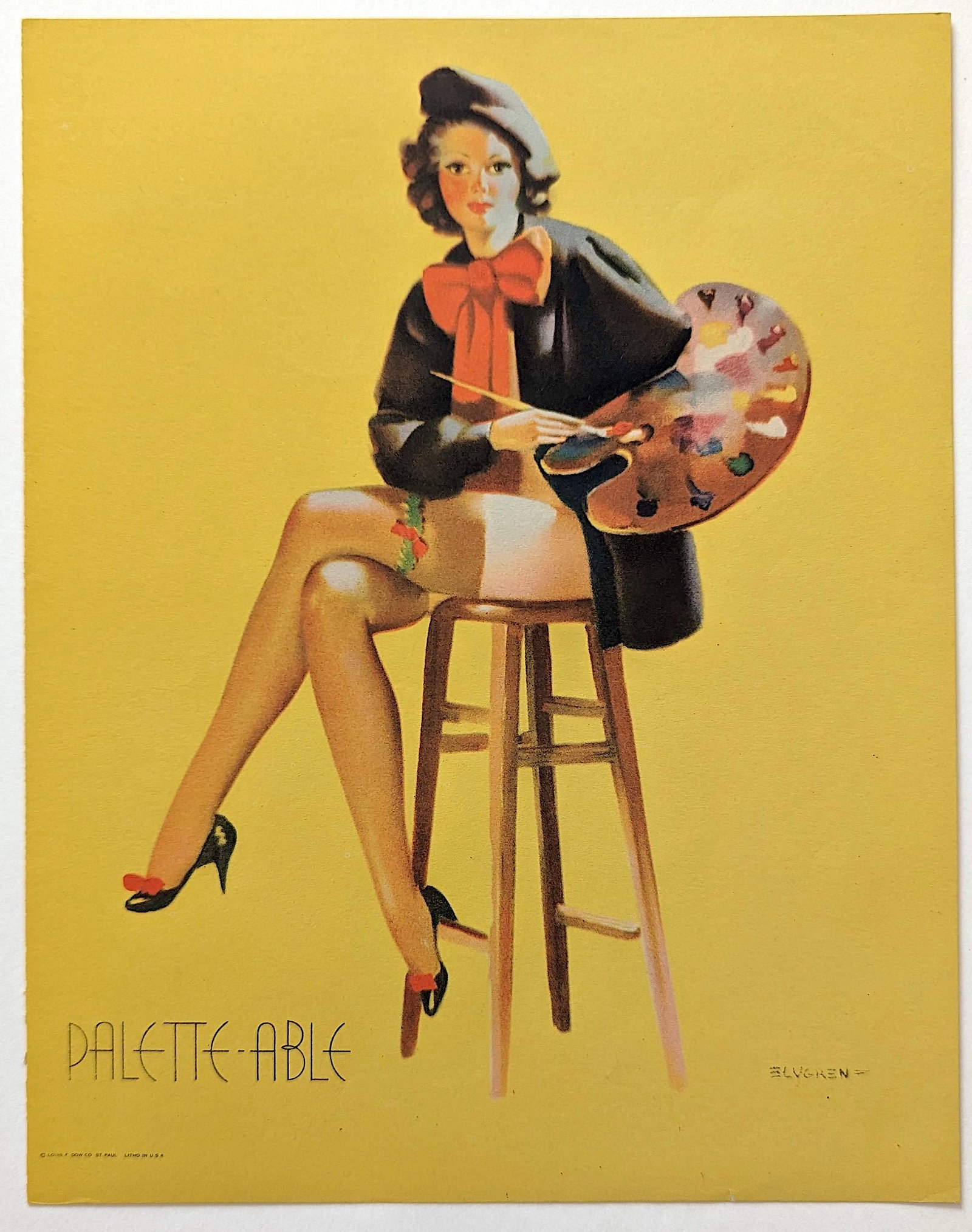 Vintage Pin Up Original Printed in USA Elvgren Print, 1950s: Provenance from the estate of a deceased collector. The dimensions are Approx. 10" x 8". This lot is located in Boca Raton, Fl and its shipment will be made directly by Artelisted. Shipping insurance 