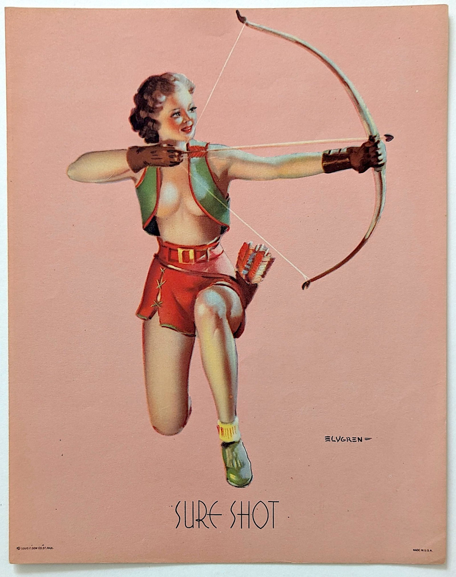 Vintage Pin Up Original Printed in USA Elvgren Print, 1950s: Provenance from the estate of a deceased collector. The dimensions are Approx. 10" x 8". This lot is located in Boca Raton, Fl and its shipment will be made directly by Artelisted. Shipping insurance 