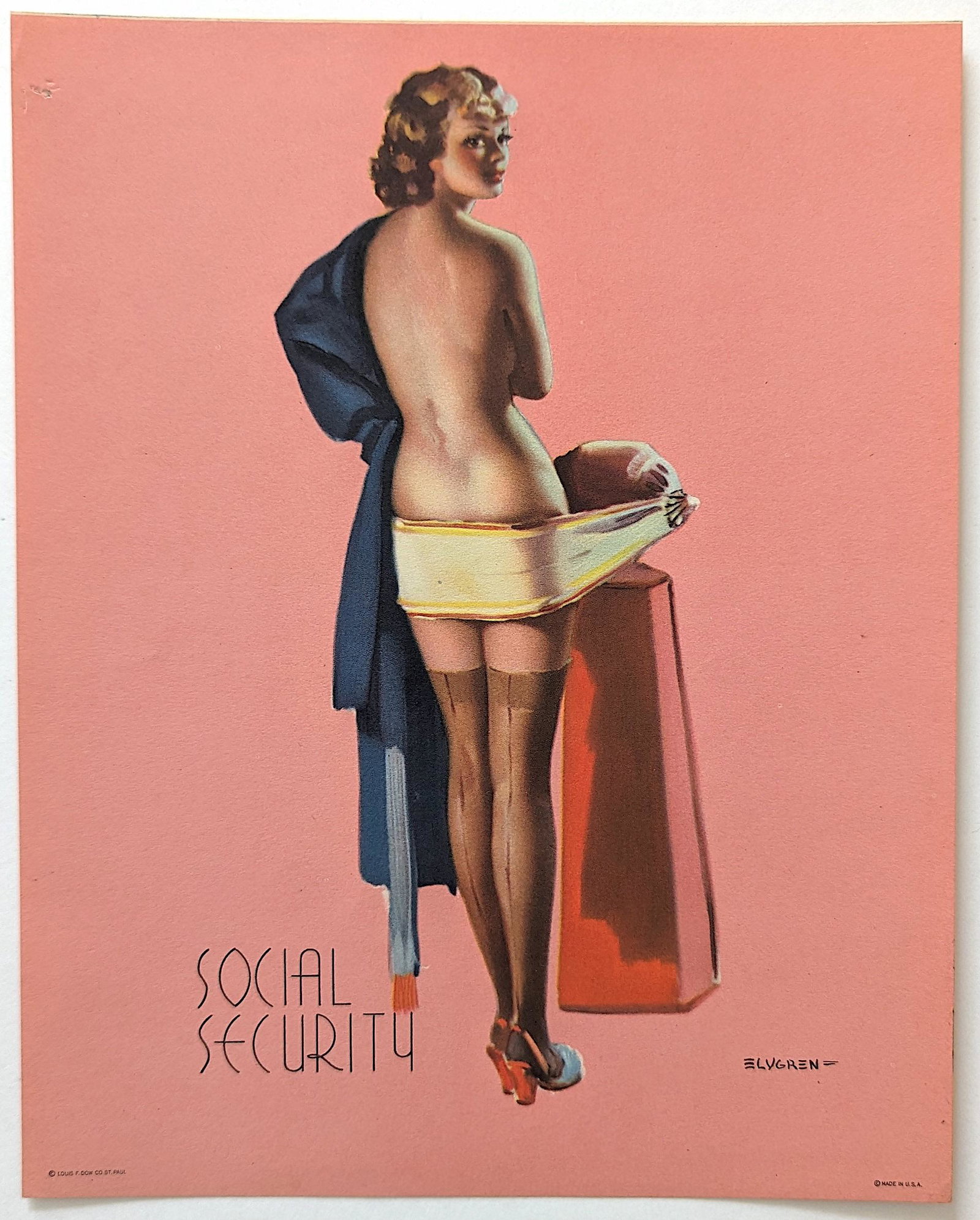 Vintage Pin Up Original Printed in USA Elvgren Print, 1950s: Provenance from the estate of a deceased collector. The dimensions are Approx. 10" x 8". This lot is located in Boca Raton, Fl and its shipment will be made directly by Artelisted. Shipping insurance 