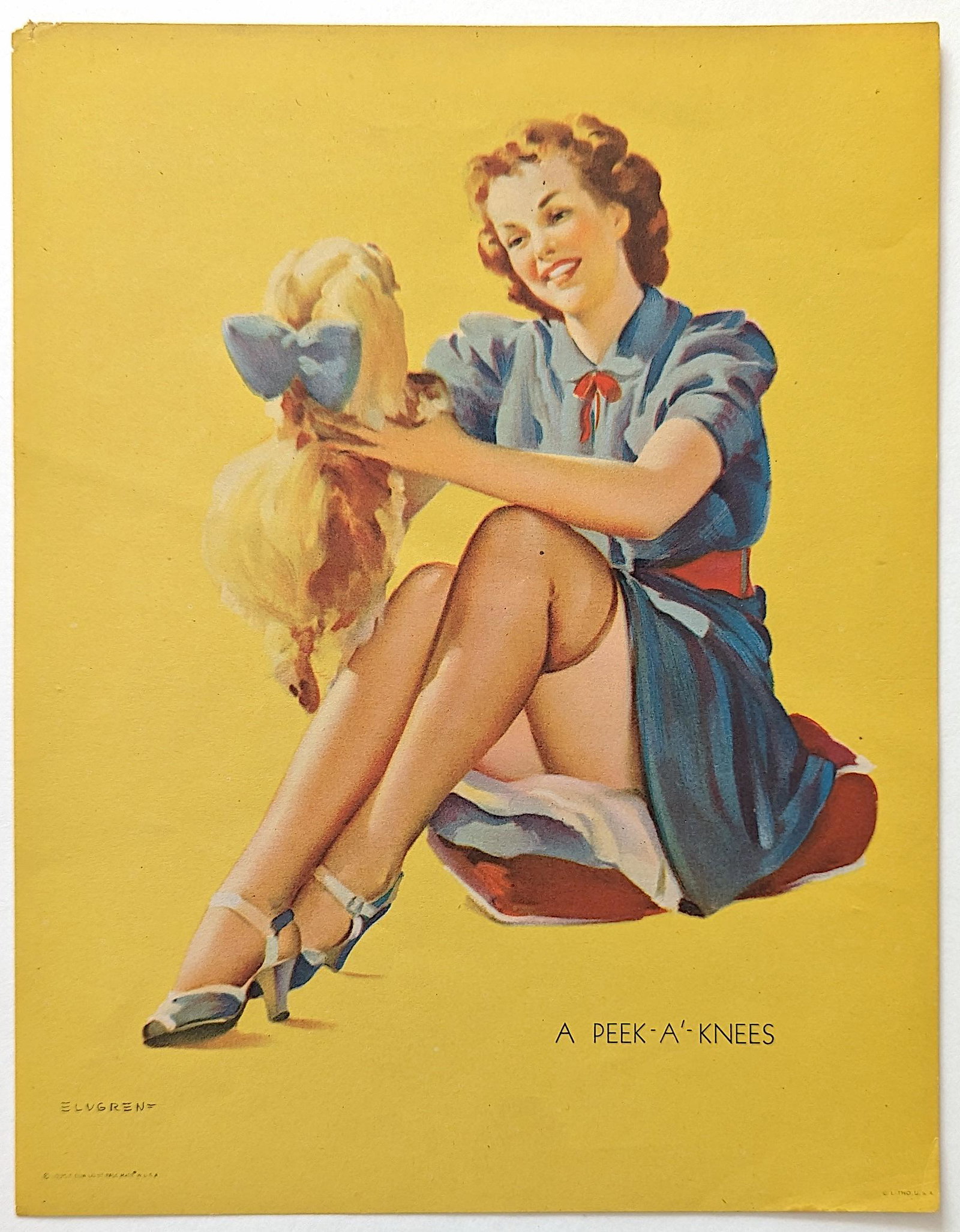 Vintage Pin Up Original Printed in USA Elvgren Print, 1950s: Provenance from the estate of a deceased collector. The dimensions are Approx. 10" x 8". This lot is located in Boca Raton, Fl and its shipment will be made directly by Artelisted. Shipping insurance 