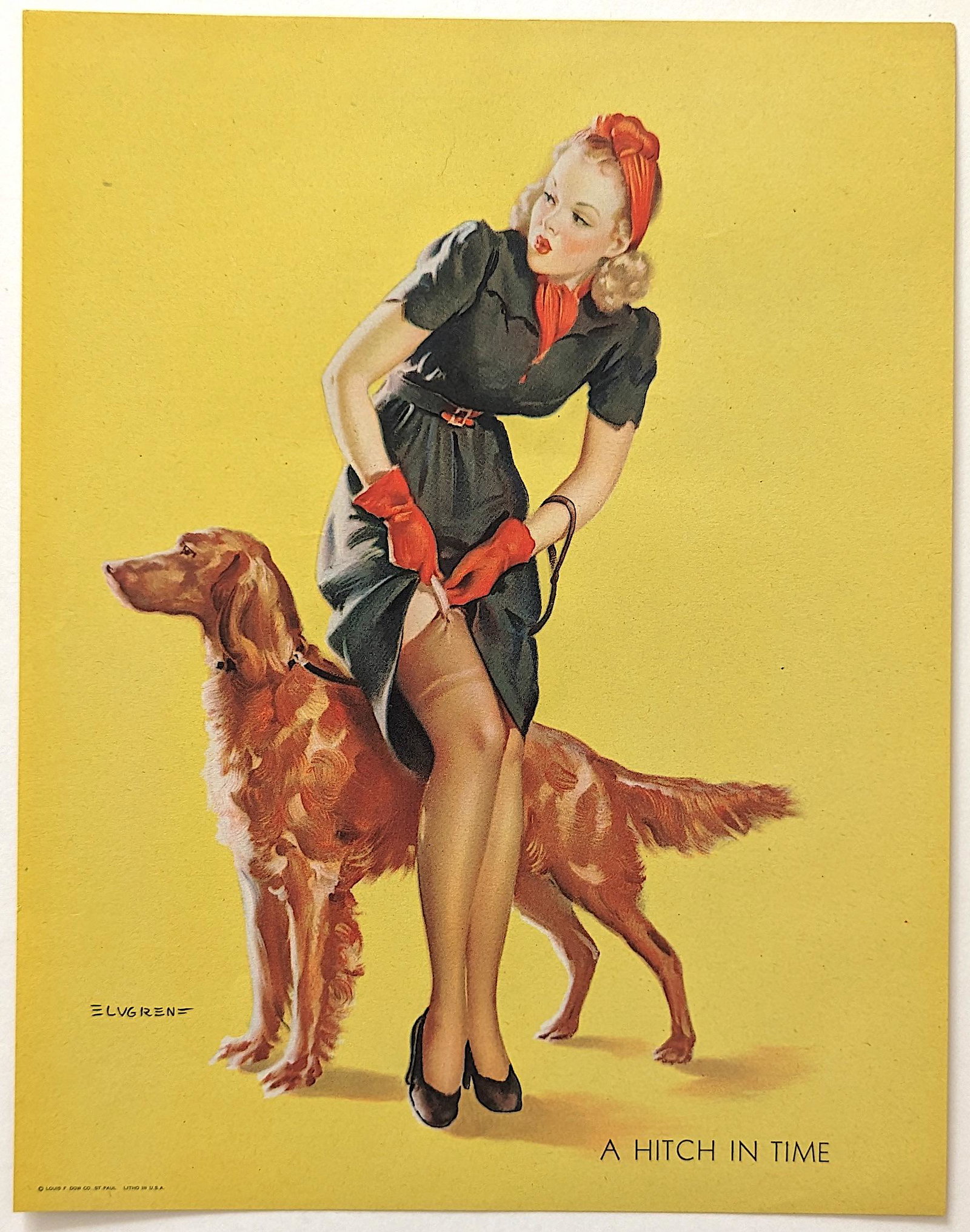 Vintage Pin Up Original Printed in USA Elvgren Print, 1950s: Provenance from the estate of a deceased collector. The dimensions are Approx. 10" x 8". This lot is located in Boca Raton, Fl and its shipment will be made directly by Artelisted. Shipping insurance 