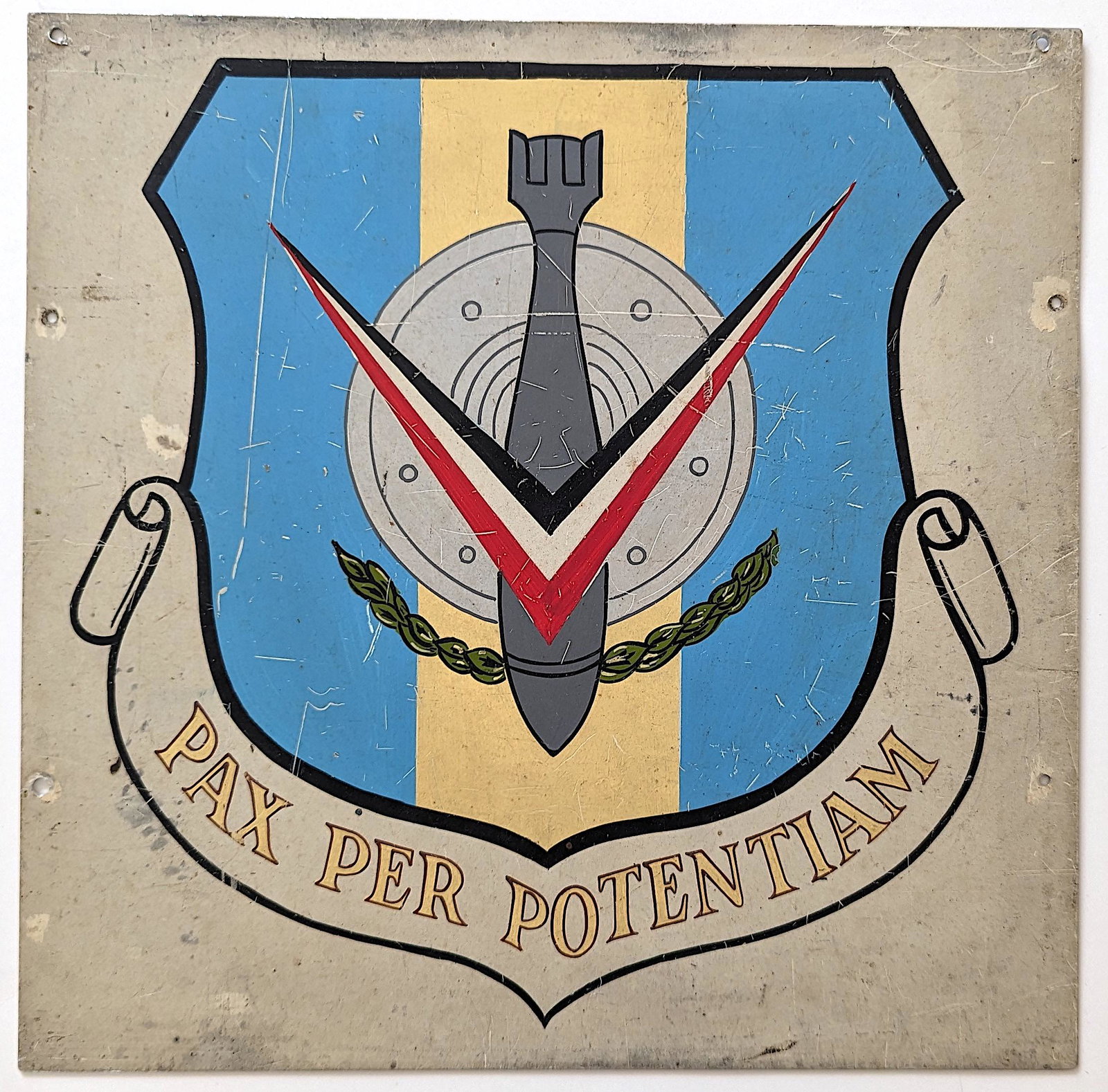 Vintage Original Metal Sign 50's-60's(B-47 era) 321st BOMB WING: Provenance from the estate of a deceased american military collector. The cardboard dimensions are Approx. 12" x 12". We have included images to show it's actual condition.