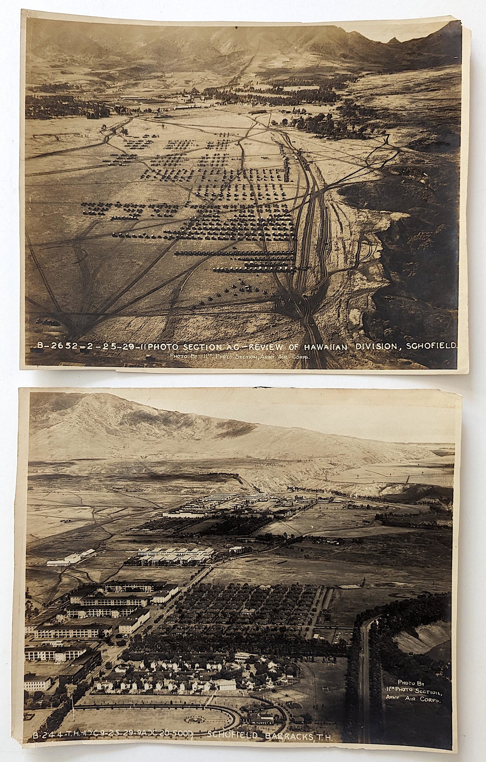 Rare Original Aerial Military Photos HAWAIIAN DIVISION, SCHOFIELD: Provenance from the estate of a deceased american military collector. We have included images to show it's actual condition.The dimensions of each photo are Approx. 7.25" x 9".