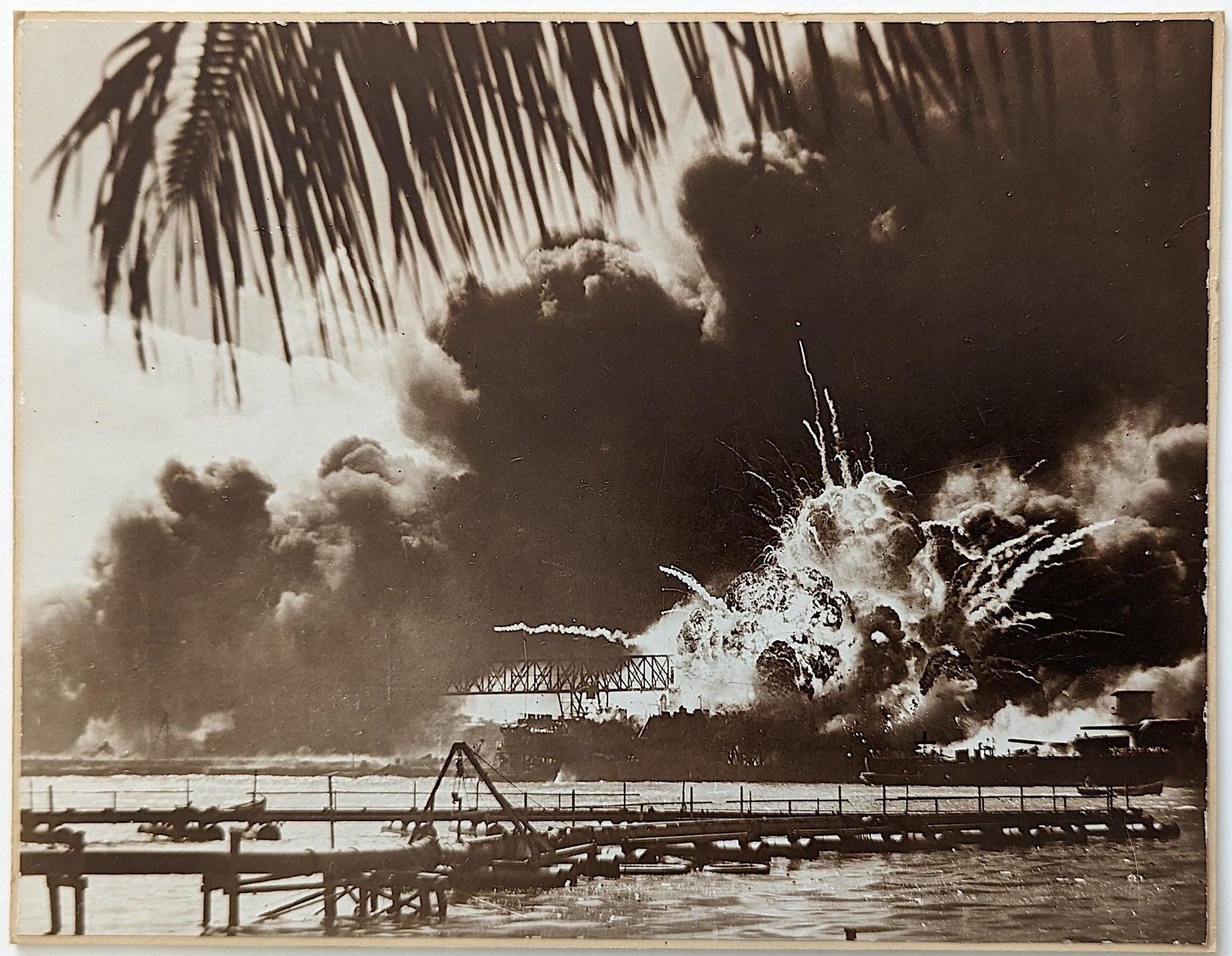 Vintage Iconic Photo PEARL HARBOR ATTACK FOOTAGE: Provenance from the estate of a deceased american military collector. We have included images to show it's actual condition.The dimensions are Approx. 7.25" x 9.5".