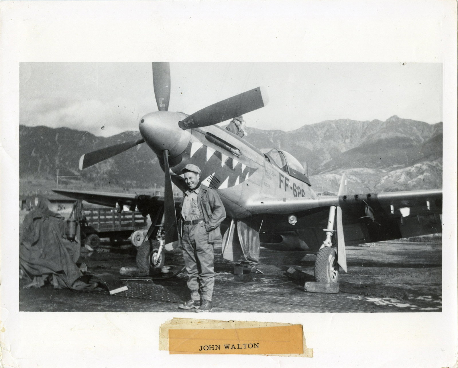 Vintage Original Photo John Walton with Tiger Bomber WWII: Provenance from the estate of a deceased american military collector. We have included images to show it's actual condition.The dimensions are Approx. 8" x 10" (small variances can occur).