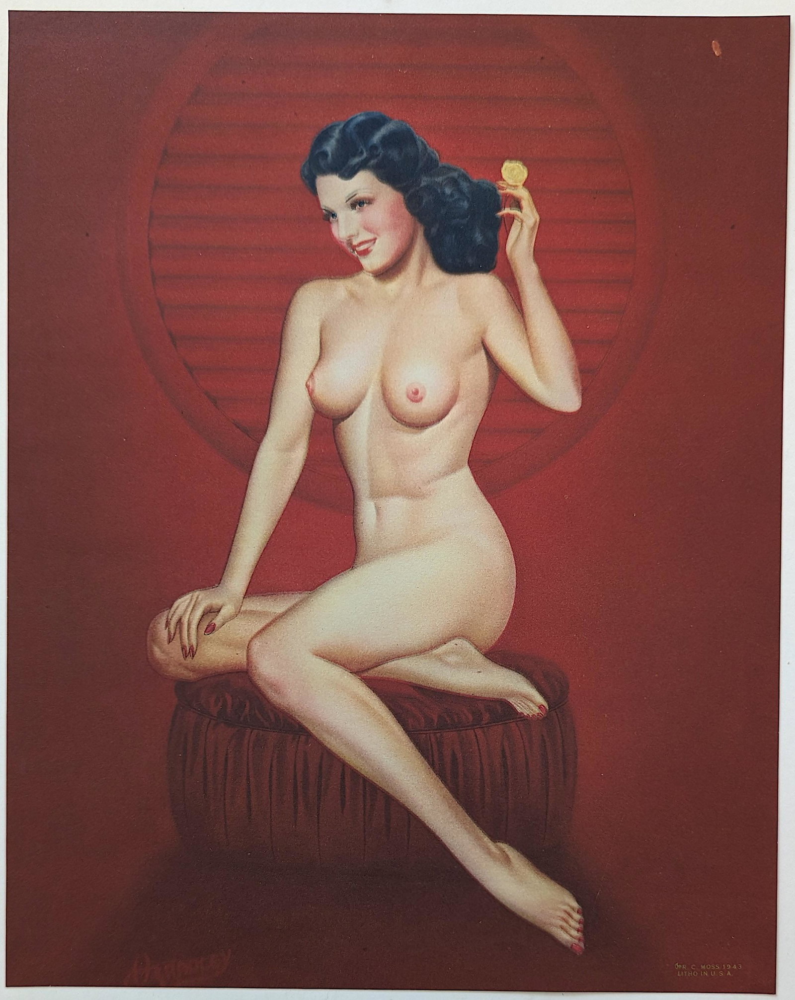 Vintage Pin Up Original Printed USA, 1940s: Provenance from the estate of a deceased collector. The dimensions are Approx. 10" x 8". This lot is located in Boca Raton, Fl and its shipment will be made directly by Artelisted. Shipping insurance 