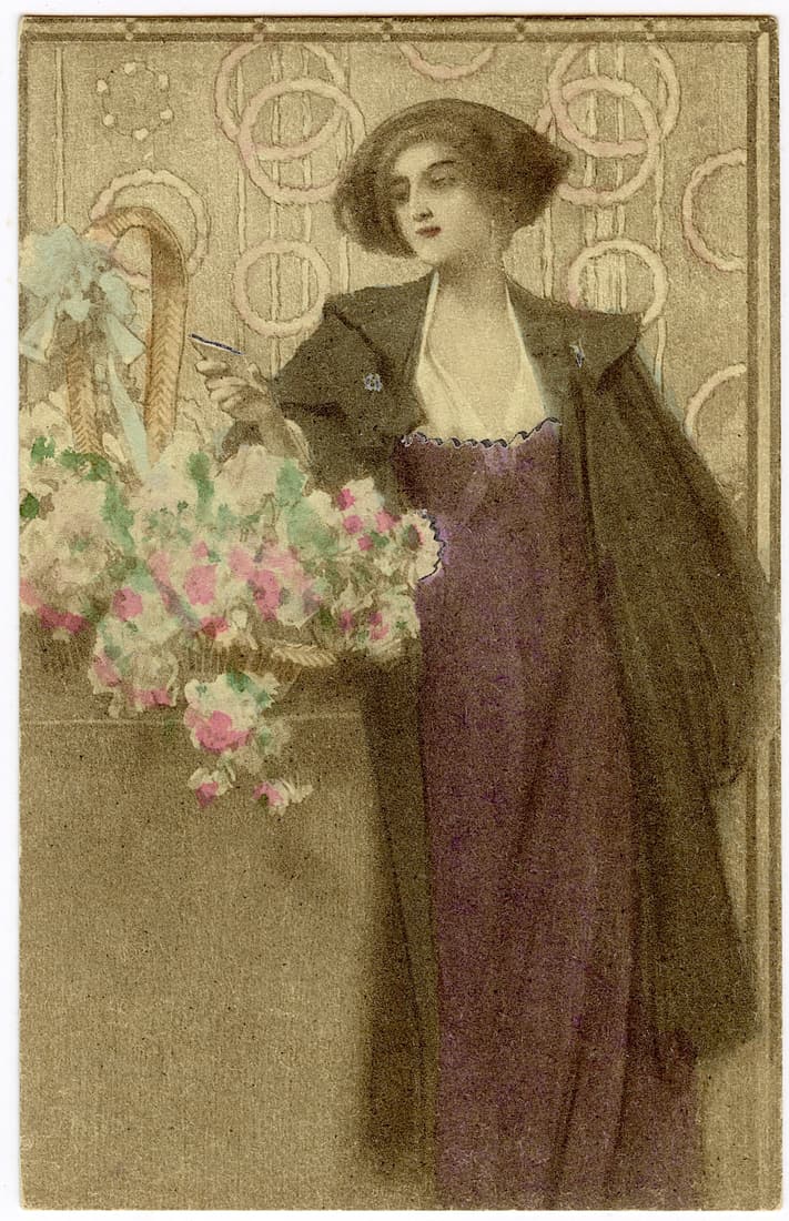 Vintage Rare Postcard Colored Art Nouveau Like JOHN SINGER (1 of 2)