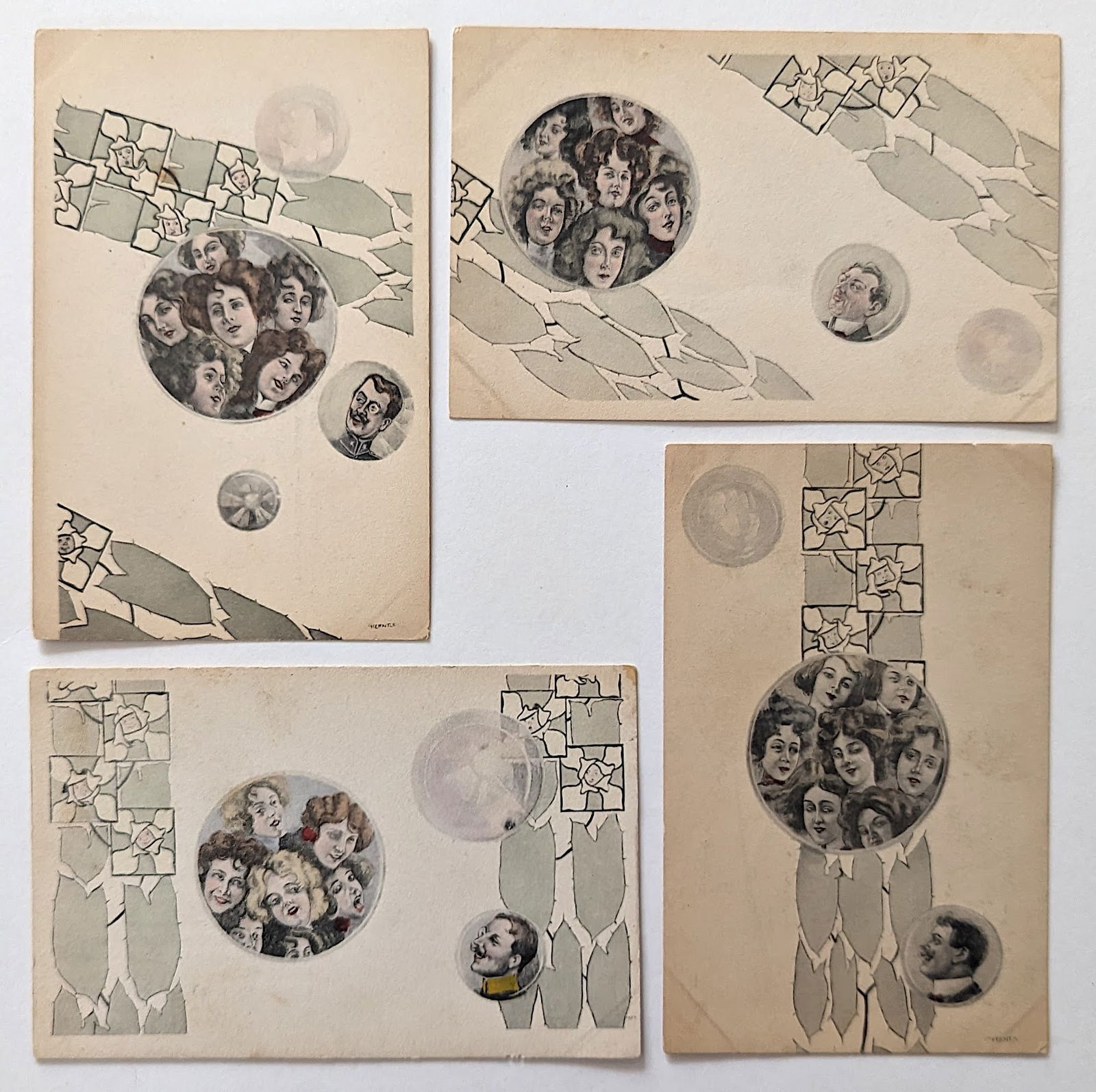 Vintage Original Set 4 Beautiful Rare Postcards (1 of 2)