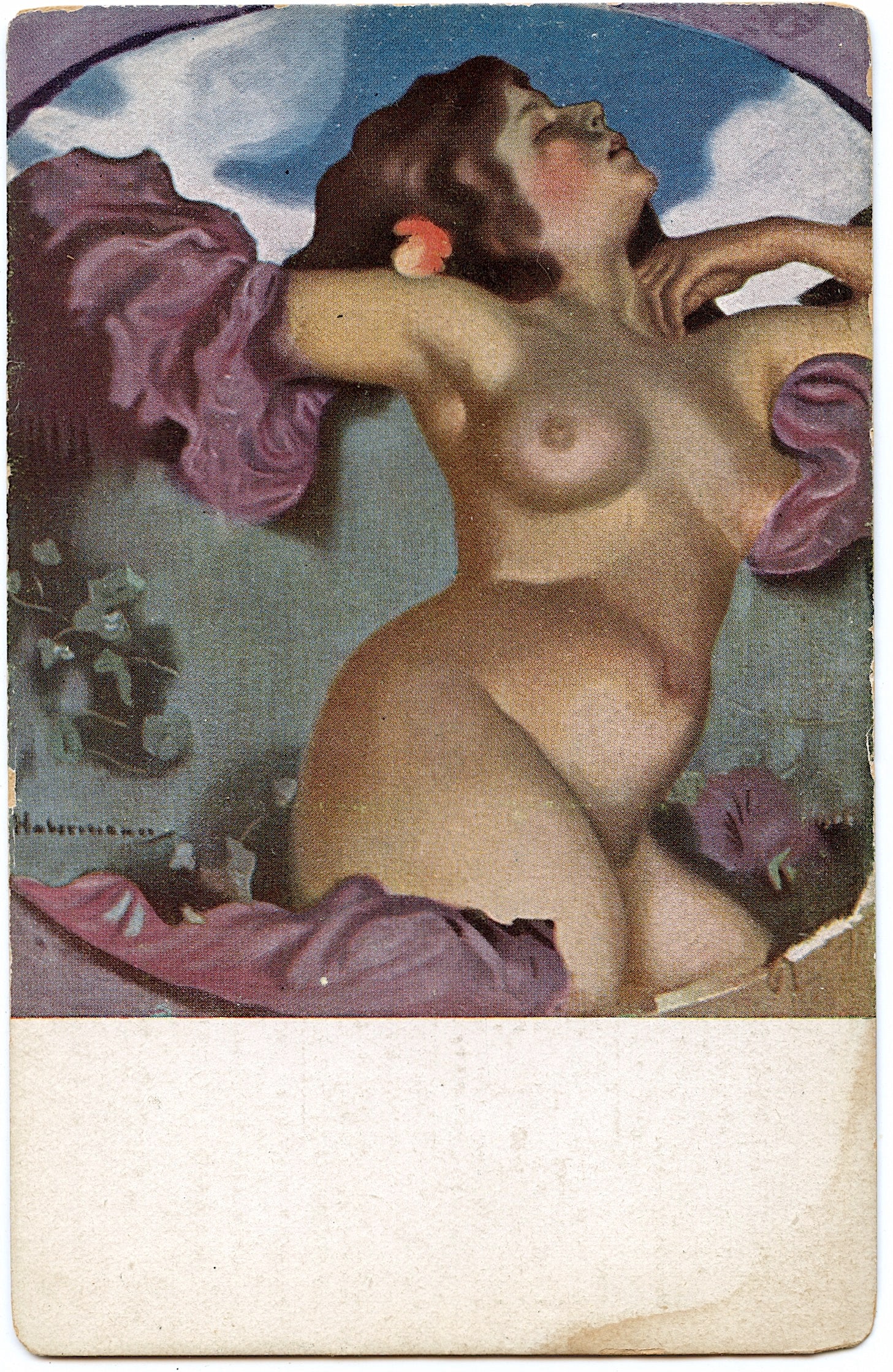 Vintage Original Postcard Artistic Nude: ABOUT POSTCARDS: The study and collecting of postcards is termed deltiology (from Greek deltion, small writing tablet, and English -logy, the study of). Rarity. As with all antique items, rarity bring