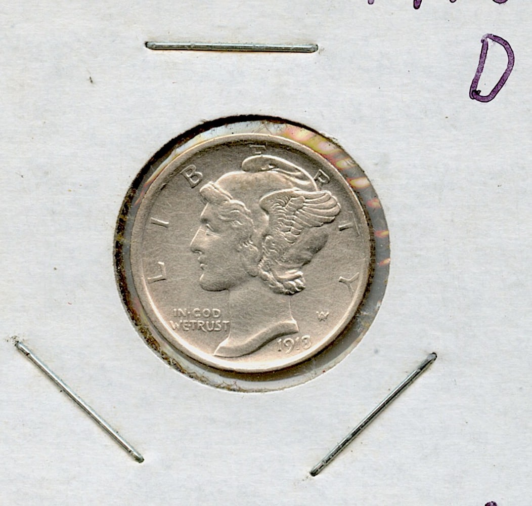 US Circulated Coin One Dime 1918 D (1 of 2)