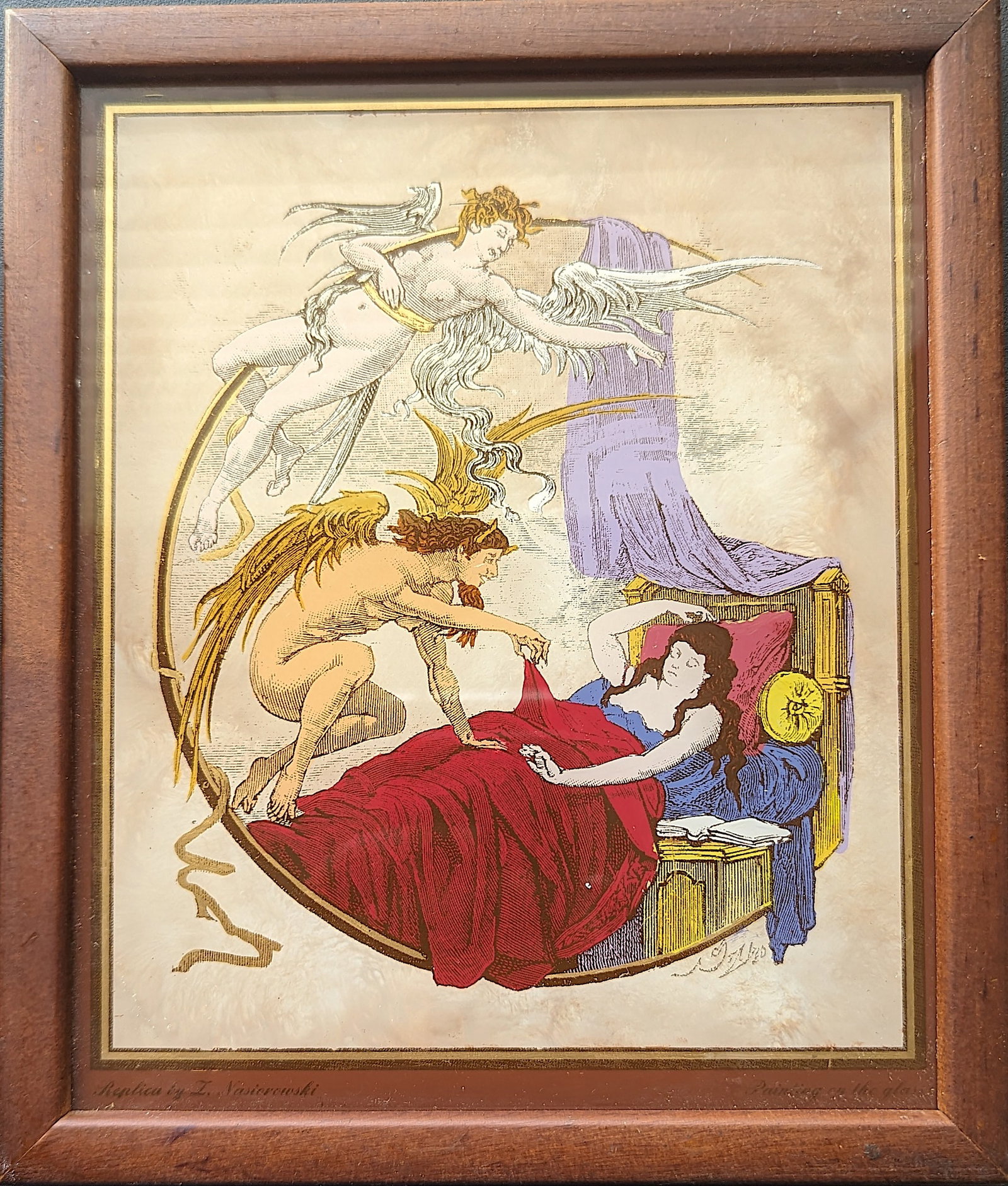 Vintage Hand Glass Repro. Painting Nasiorowski: The dimensions are Approx. 9.25"x 7.75" (small variances can occur). This lot is located in Boca Raton, Fl and its shipment will be made directly by Artelisted. Shipping insurance is the responsibilit