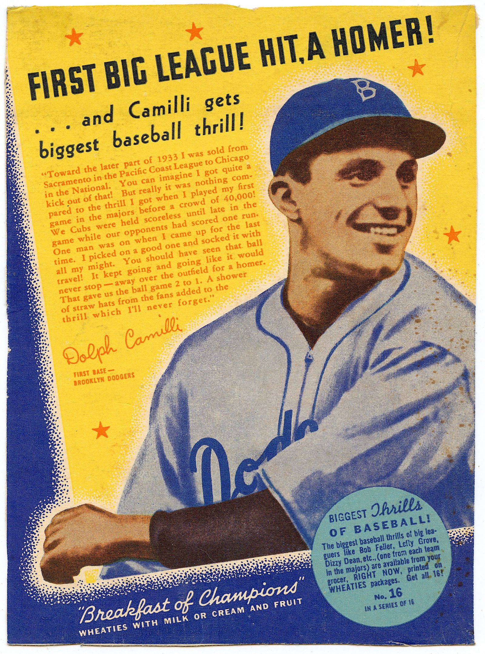 Vintage 1930s Original Wheaties Baseball Cutout Card (1 of 2)