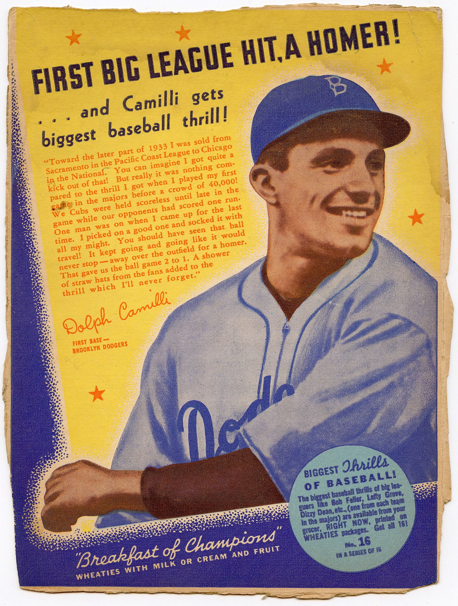 Vintage 1930s Original Wheaties Baseball Cutout Card (1 of 2)