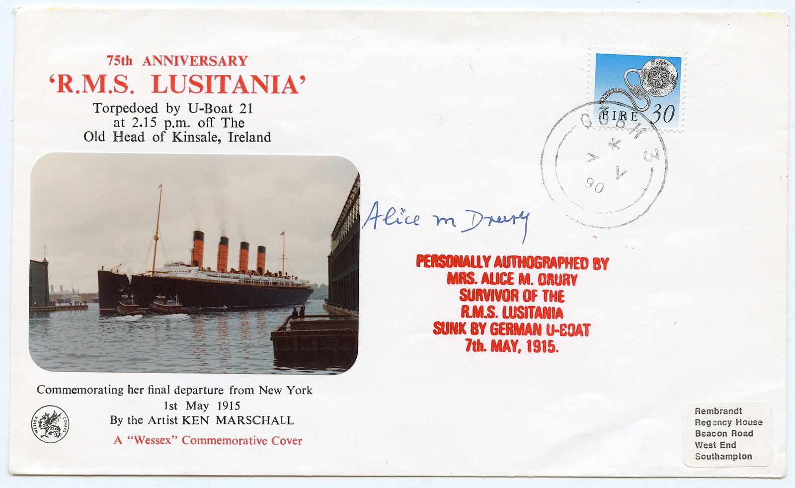 Original R.M.S. LUSITANIA Ephemera Signed Survivors (1 of 2)