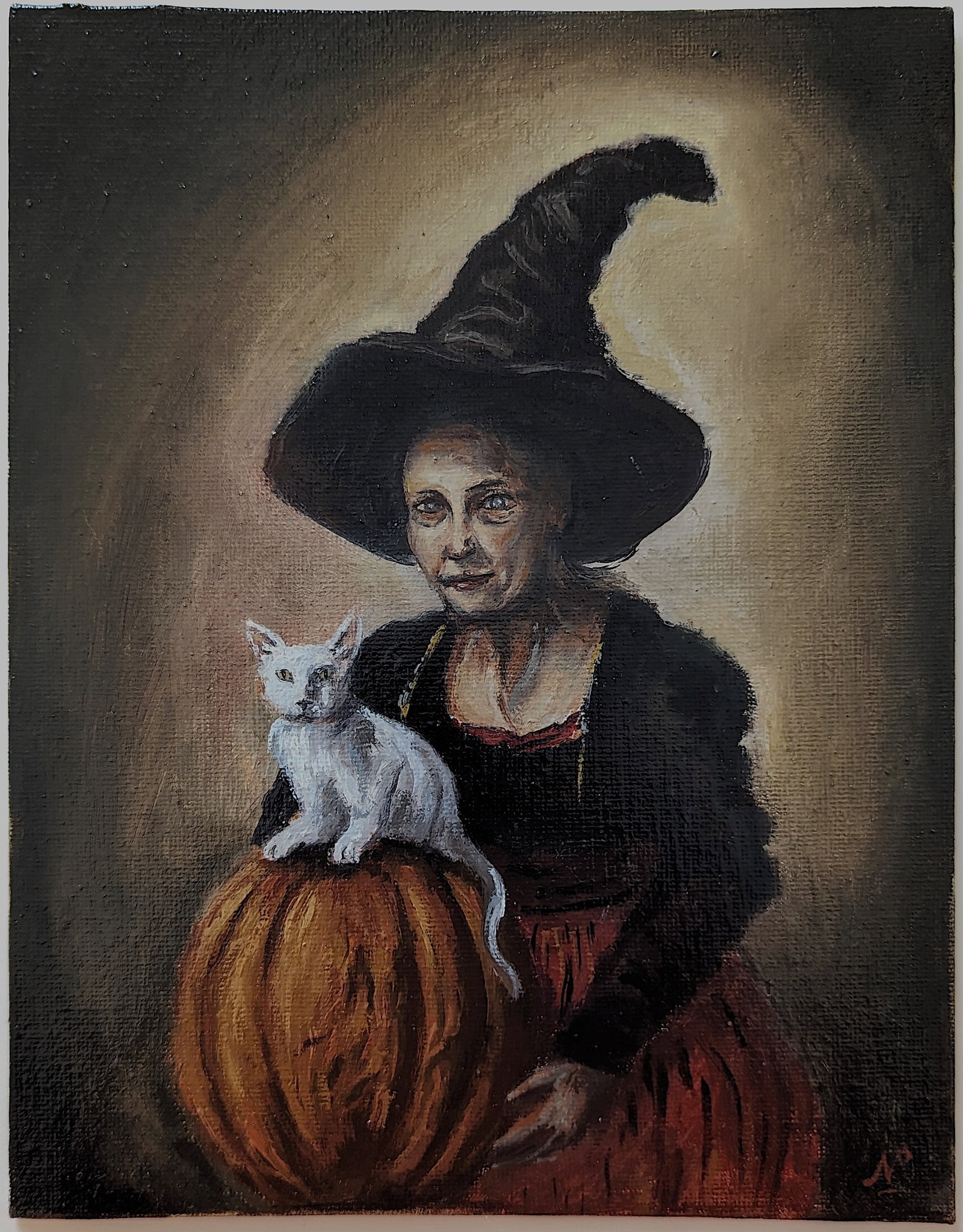Original Oil Painting Halloween Terror Witches: ABOUT THE ARTIST: Nicolaux is a prominent Colombian artist following and amphasizing drama and depth, the Renaissance techniques of tenebrism chiaroscuro artists like the Italian Caravaggio (1571 - 16