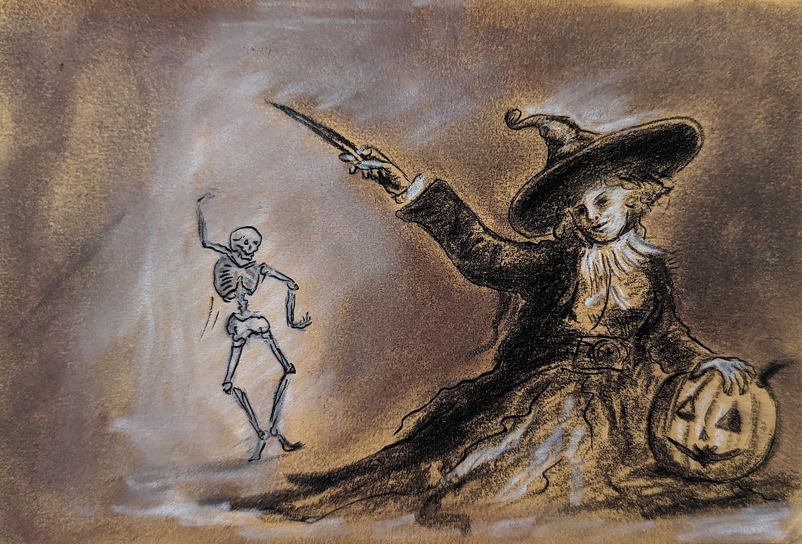 Original Drawing Painting Halloween Terror Witches: ABOUT THE ARTIST: Nicolaux is a prominent Colombian artist following and amphasizing drama and depth, the Renaissance techniques of tenebrism chiaroscuro artists like the Italian Caravaggio (1571 - 16