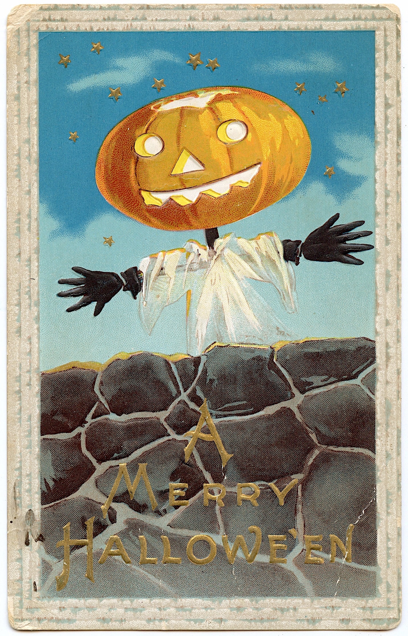 Antique Vintage Original Postcard Halloween: Provenance from a deceased Halloween and Black Cat collector in West Coast, Florida. The dimensions of an antique/vintage postcard are Approx. 5.5"x 3.5" (small variances can occur). This lot is locat