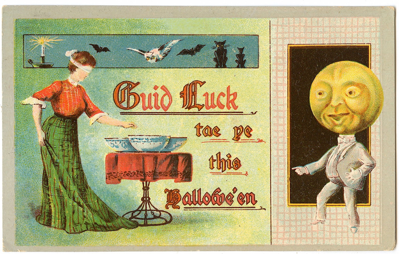 Antique Vintage Original Postcard Halloween: Provenance from a deceased Halloween and Black Cat collector in West Coast, Florida. The dimensions of an antique/vintage postcard are Approx. 5.5"x 3.5" (small variances can occur). This lot is locat