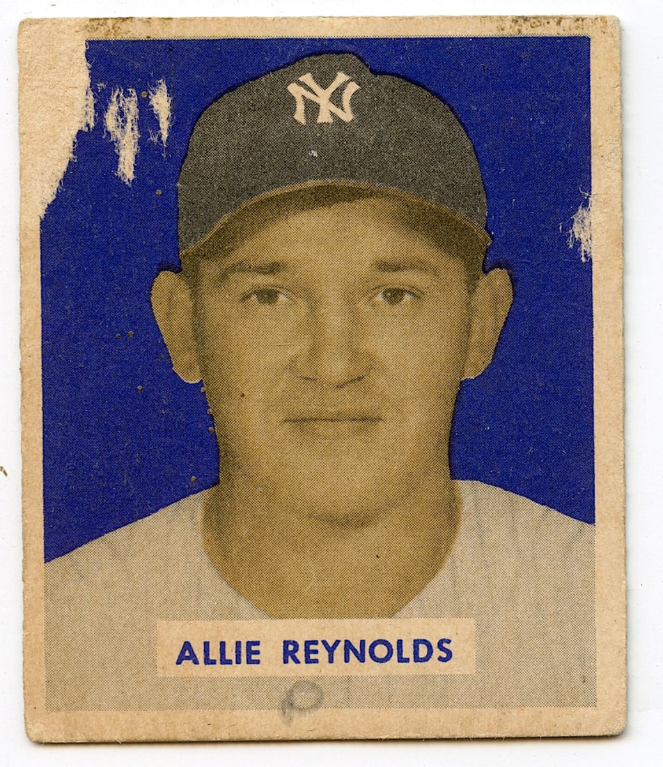 Vintage Baseball Card 1949 Bowman No. 114: ALLIE REYNOLDS. We have included many images to show it's actual condition. This lot is located in Boca Raton, Fl and its shipment will be made directly by Artelisted. Shipping insurance is the respon