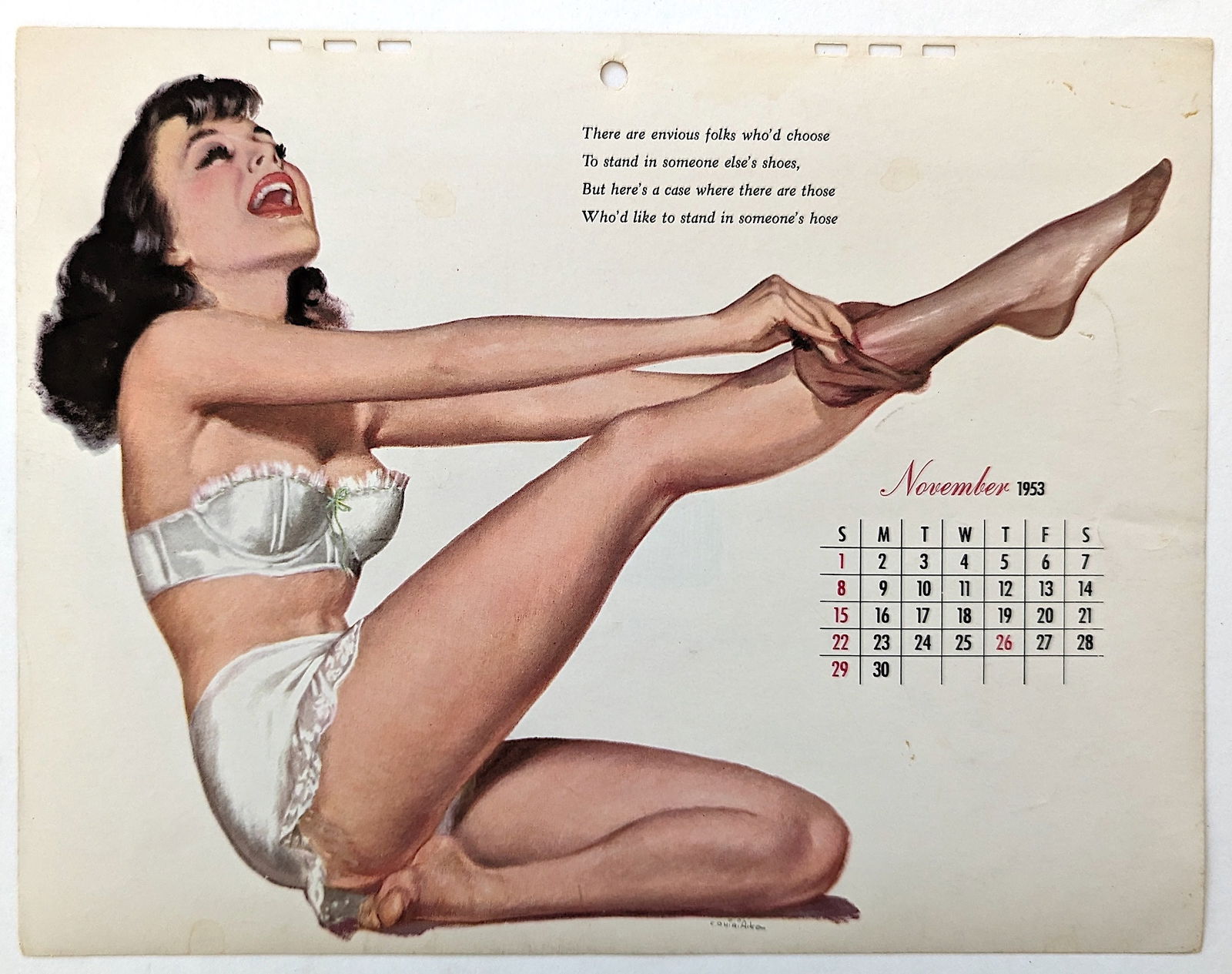 Vintage Rare Pin Up Model  Calendar Print 1950s (1 of 1)