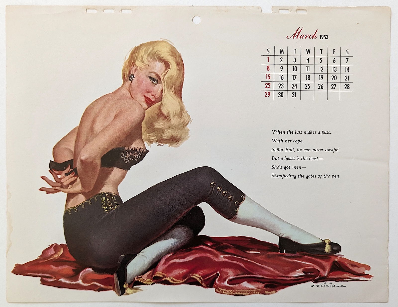 Vintage Rare Pin Up Model  Calendar Print 1950s (1 of 1)