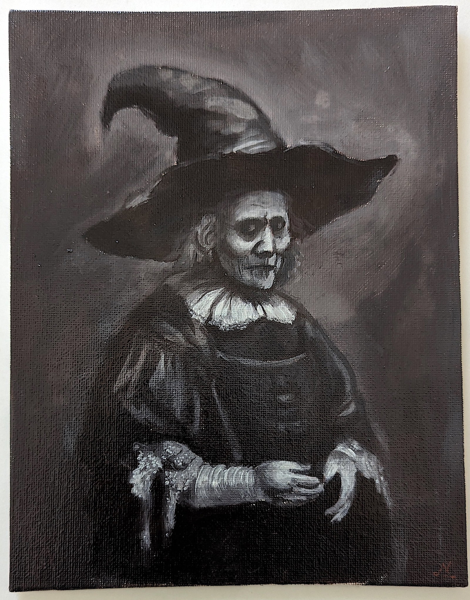 Original Oil Painting Halloween Terror Witches: ABOUT THE ARTIST: Nicolaux is a prominent Colombian artist following and amphasizing drama and depth, the Renaissance techniques of tenebrism chiaroscuro artists like the Italian Caravaggio (1571 - 16