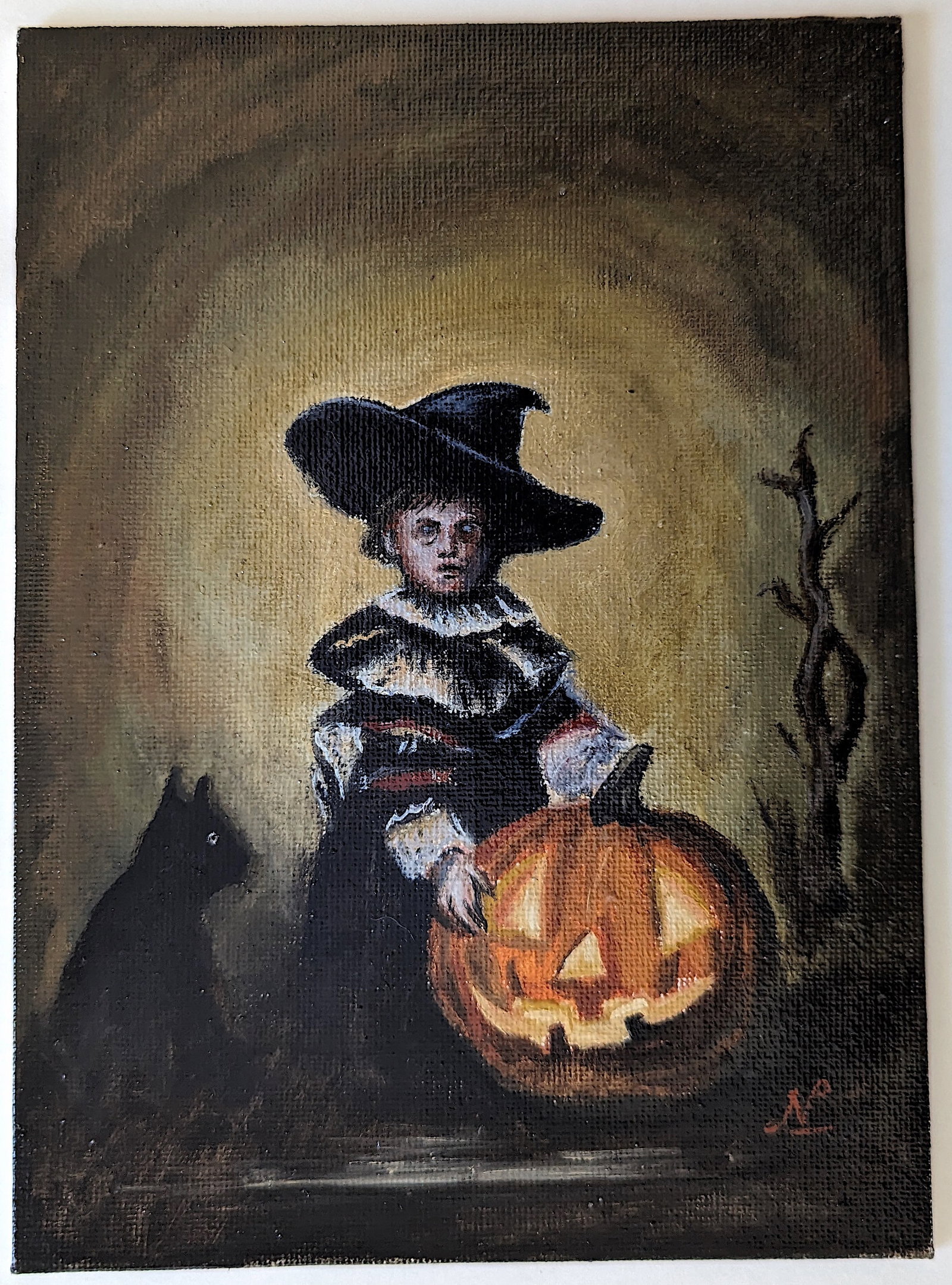 Original Oil Painting Halloween Terror Witches: ABOUT THE ARTIST: Nicolaux is a prominent Colombian artist following and amphasizing drama and depth, the Renaissance techniques of tenebrism chiaroscuro artists like the Italian Caravaggio (1571 - 16