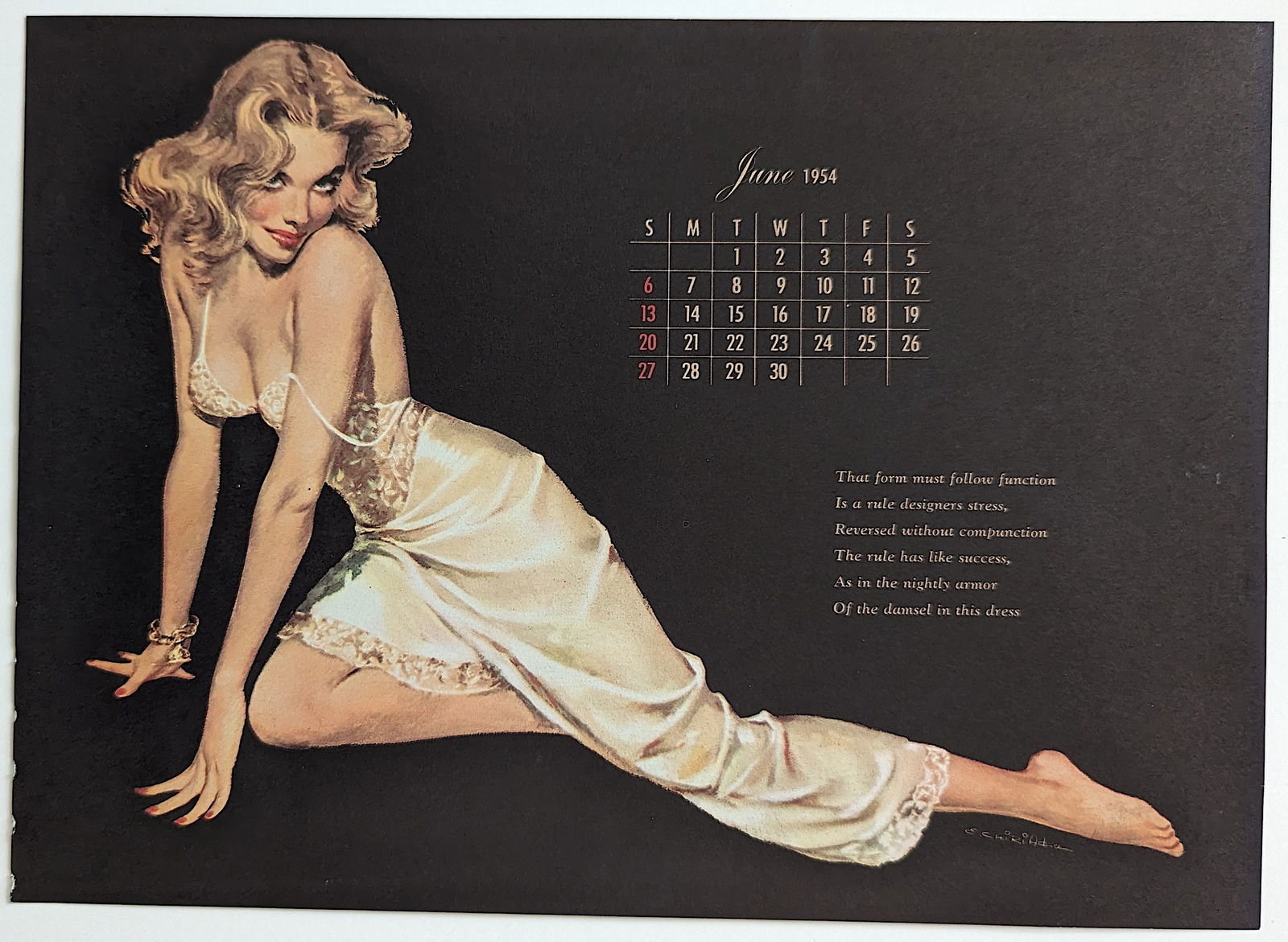 Vintage Rare Pin Up Model Print Calendar 1954 (1 of 2)