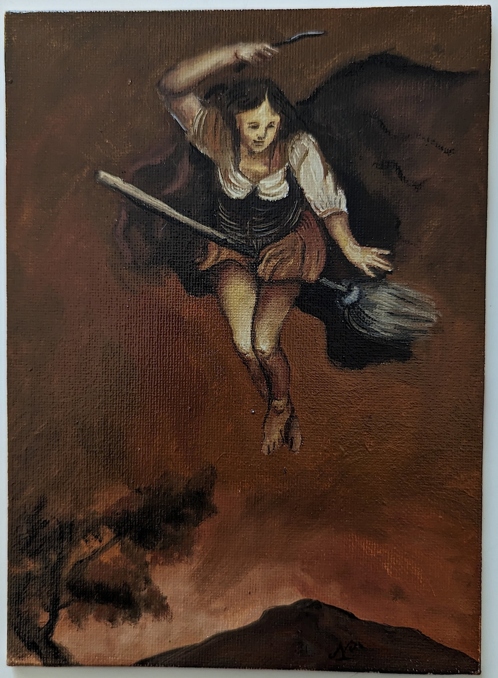 Original Oil Painting Halloween Terror Witches: ABOUT THE ARTIST: Nicolaux is a prominent Colombian artist following and amphasizing drama and depth, the Renaissance techniques of tenebrism chiaroscuro artists like the Italian Caravaggio (1571 - 16