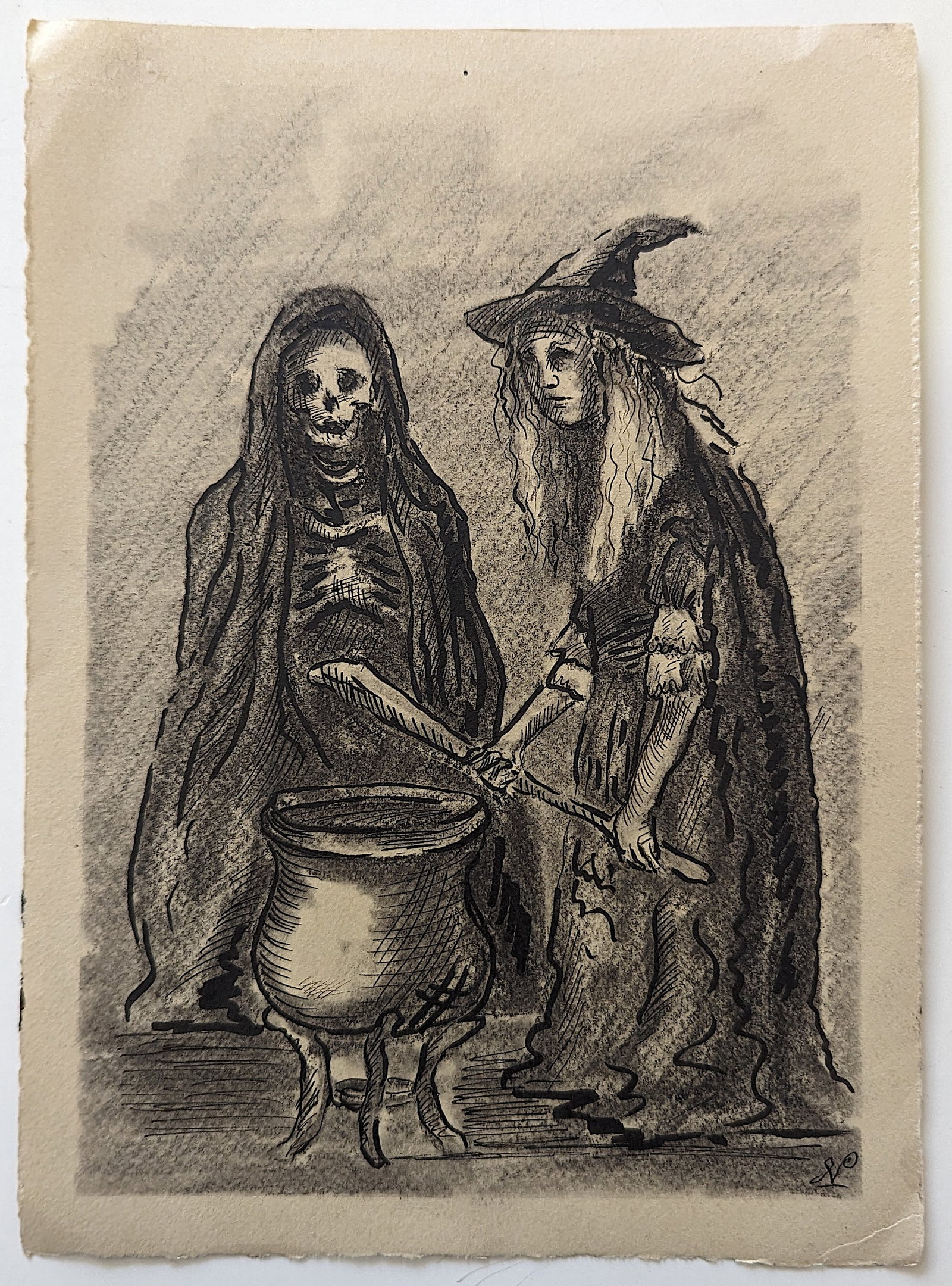Original Drawing Painting Halloween Terror Witches: ABOUT THE ARTIST: Nicolaux is a prominent Colombian artist following and amphasizing drama and depth, the Renaissance techniques of tenebrism chiaroscuro artists like the Italian Caravaggio (1571 - 16