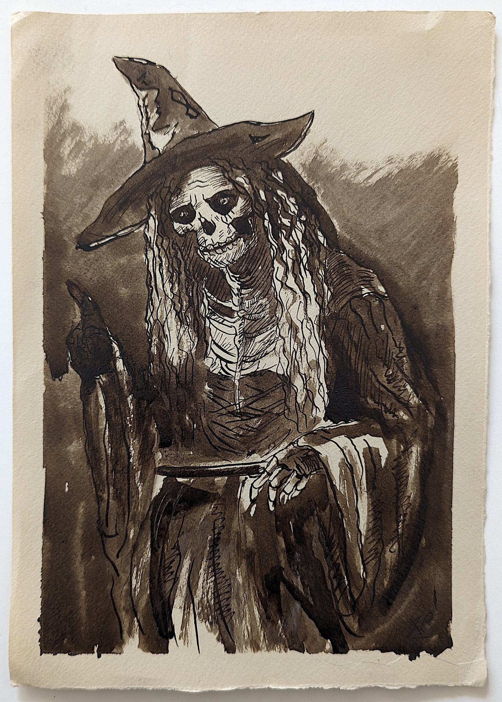 Original Drawing Painting Halloween Terror Witches: ABOUT THE ARTIST: Nicolaux is a prominent Colombian artist following and amphasizing drama and depth, the Renaissance techniques of tenebrism chiaroscuro artists like the Italian Caravaggio (1571 - 16