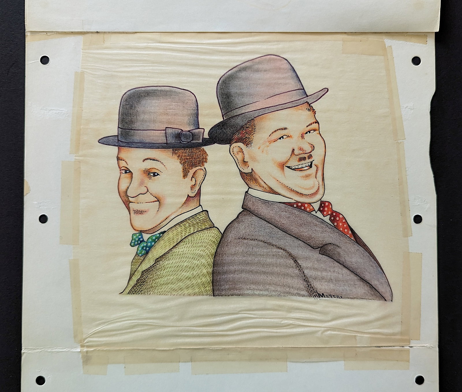 Original Art Laurel and Hardy Video Cover /89 Signed: The provenance of this lot is from the estate of a deceased collector in South Florida. The dimensions are Approx. 7" x 8" (art work). This lot is located in Boca Raton, Fl and its shipment will be ma