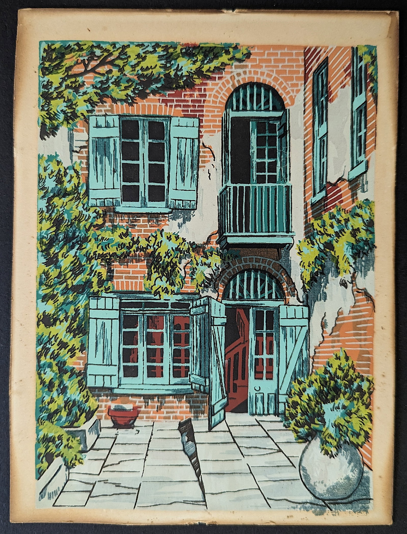 Vintage Print New Orleans French Courtyard: The provenance of this lot is from the estate of a deceased collector in South Florida. The dimensions are Approx. 8.25"x 6" (small variances can occur). This lot is located in Boca Raton, Fl and its 
