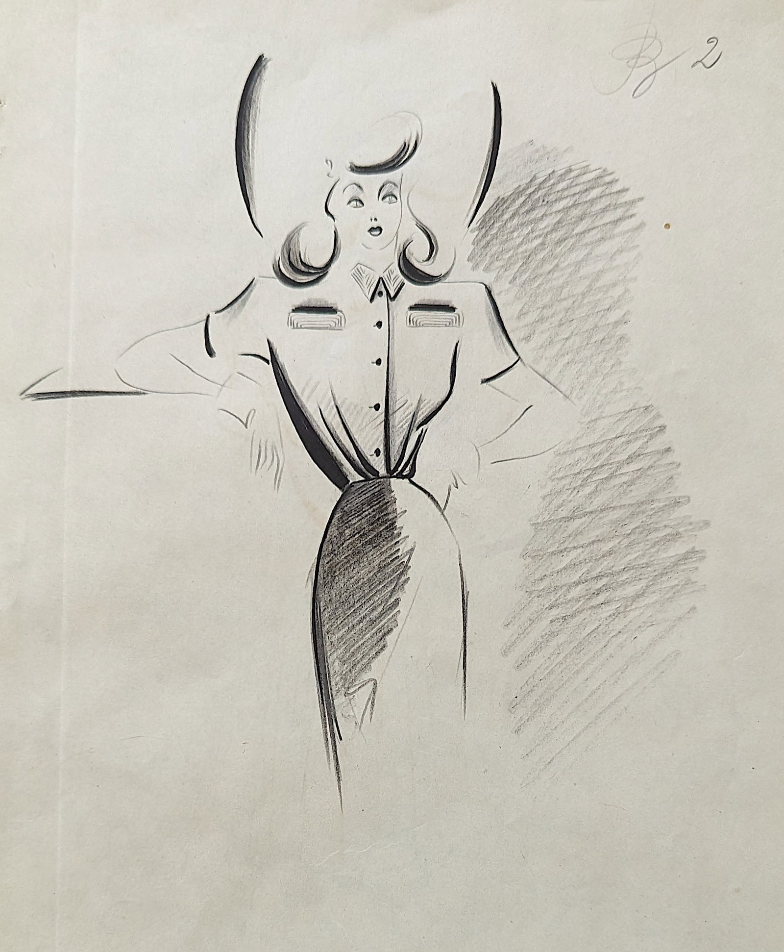 Original Hand Made Sketch Fashion Designer, 1950s/60s: The provenance of this lot is from the estate of a deceased collector in South Florida. The dimensions are Approx. 11.75"x 8.5" (small variances can occur). This lot is located in Boca Raton, Fl and i