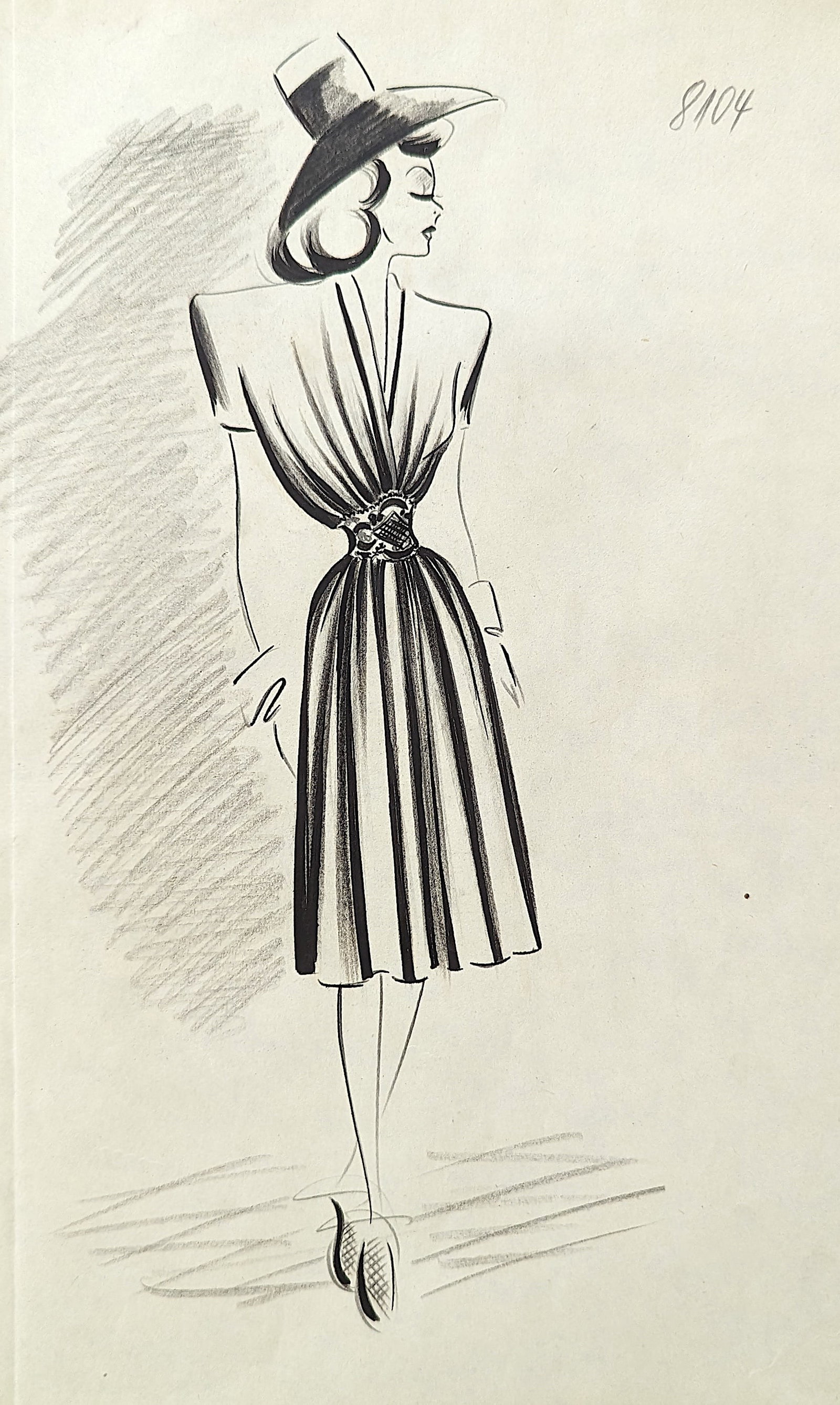 Original Hand Made Sketch Fashion Designer, 1950s/60s: The provenance of this lot is from the estate of a deceased collector in South Florida. The dimensions are Approx. 11.75"x 8.5" (small variances can occur). This lot is located in Boca Raton, Fl and i
