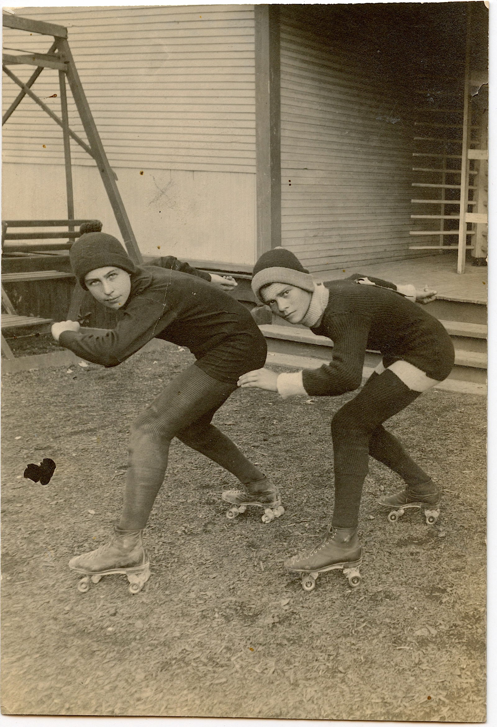 Antique Rare Postcard Real Photo Rolling Skaters (1 of 2)