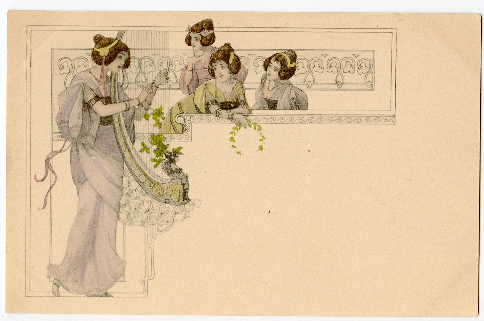 Antique Rare Postcard Colored Art Nouveau: ABOUT POSTCARDS: The study and collecting of postcards is termed deltiology (from Greek deltion, small writing tablet, and English -logy, the study of). Rarity. As with all antique items, rarity bring