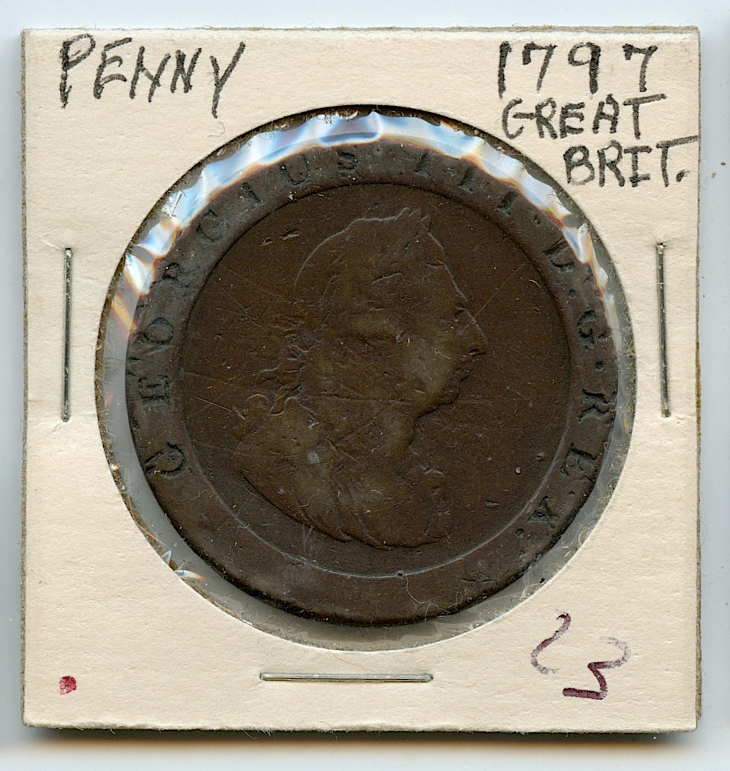 Collectors Great Britain Coin Penny 1797: This coin is from the estate of deceased collector in South Florida. Some of these coins are showing the historical Ref. sugested price (years ago) by the last owner. We have included quality images t