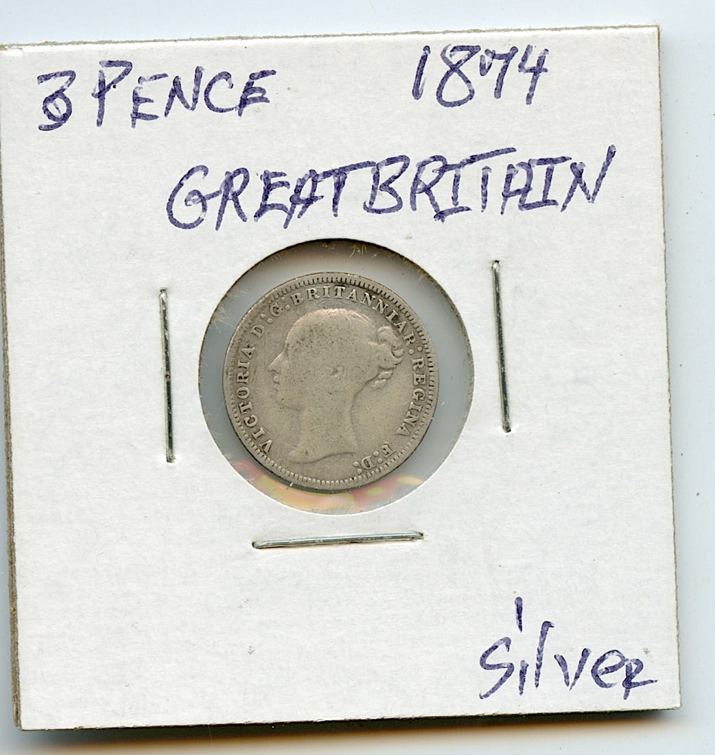 Collectors Great Britain Coin 3 Pence 1874 Silver: This coin is from the estate of deceased collector in South Florida. Some of these coins are showing the historical Ref. sugested price (years ago) by the last owner. We have included quality images t