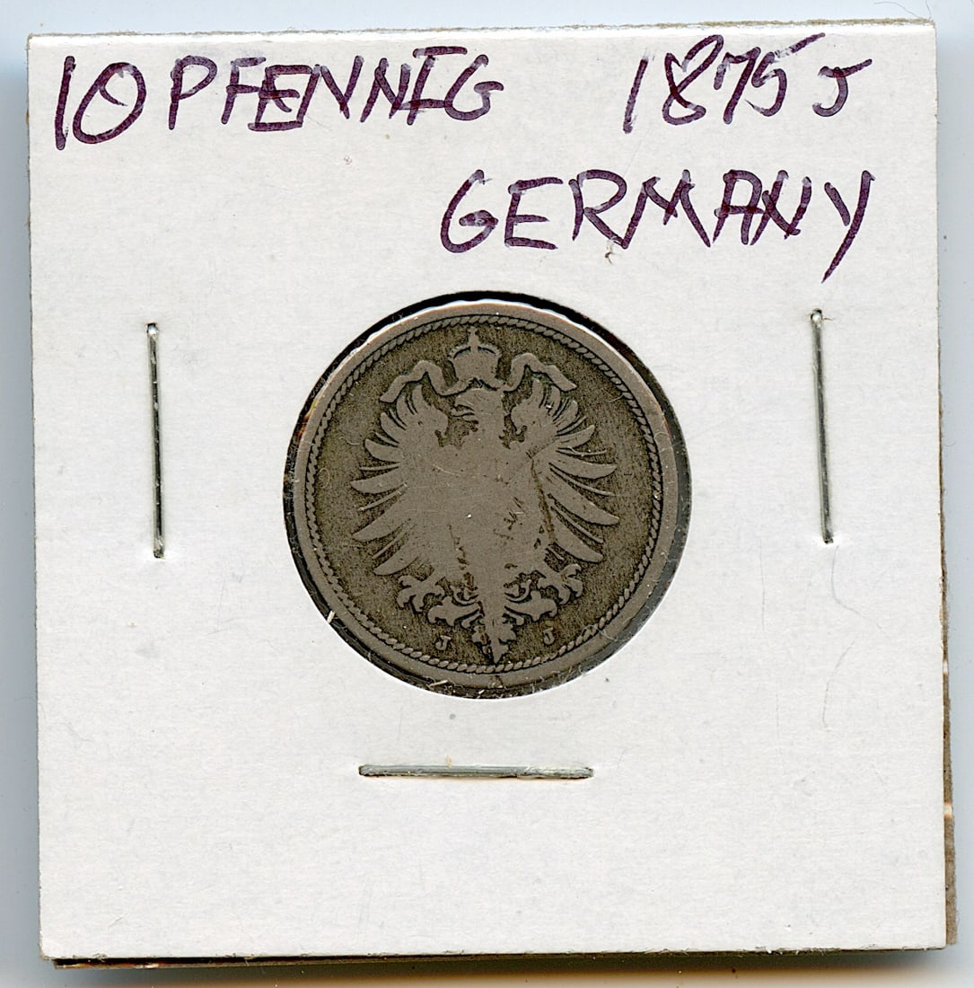 Collectors Germany Coin 10 Pfennig 1875 J (1 of 2)