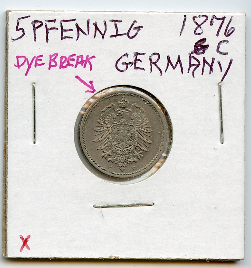 Collectors Germany Coin 5 Pfennig 1876 C Error (1 of 2)